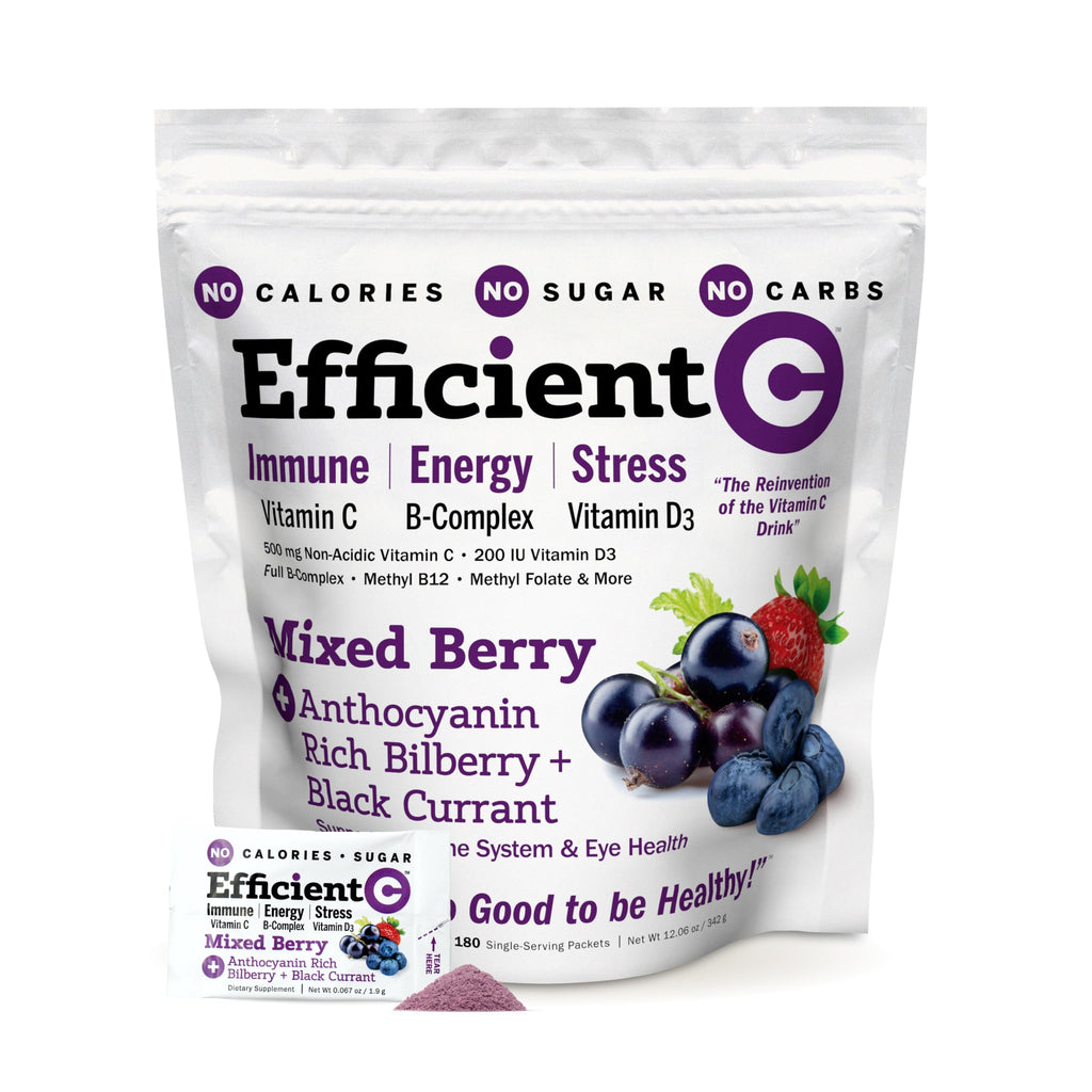 ANDREW LESSMAN Efficient C Mixed Berry 180 Packets — Non-Calorie Vitamin C Drink for Immune, Energy & Eye Health