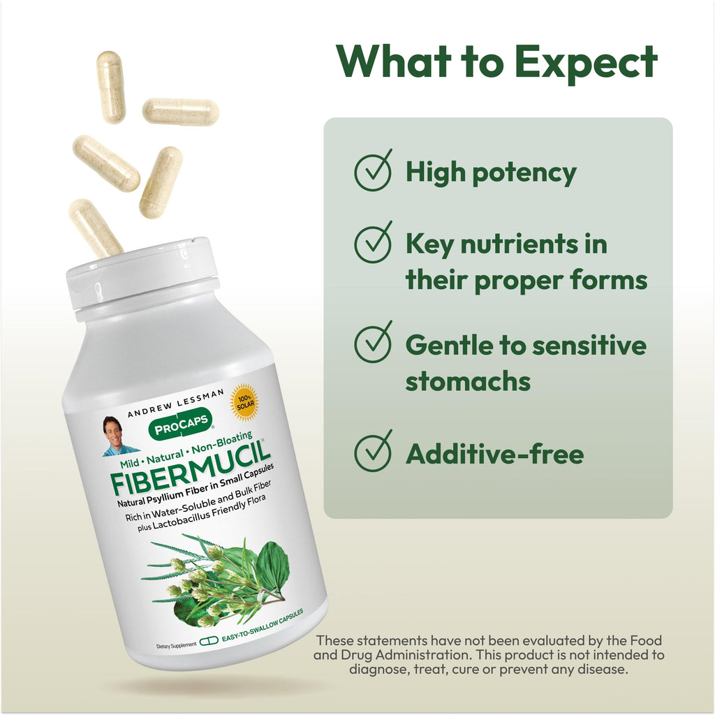 ANDREW LESSMAN Fibermucil 360 Capsules – Psyllium Husk Fiber for Digestive Comfort