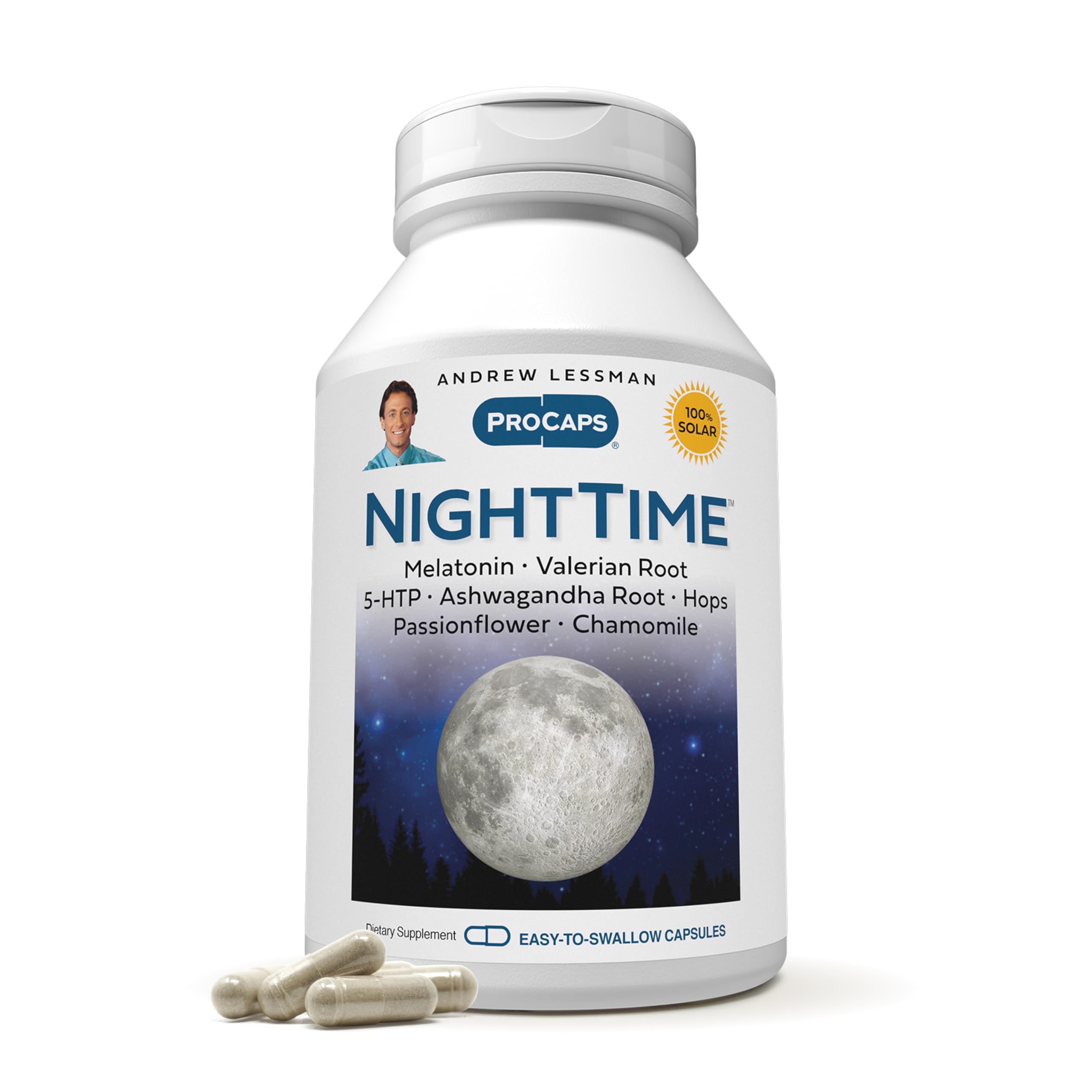 ANDREW LESSMAN NightTime 60 Capsules – Melatonin 3mg, Valerian, Ashwagandha, Passionflower, Hops & Chamomile