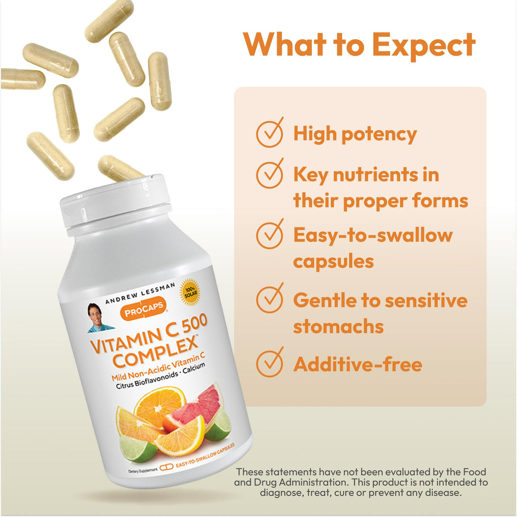 ANDREW LESSMAN Vitamin C 500 Complex – 60 Capsules | Non-Acidic Vitamin C with Bioflavonoids