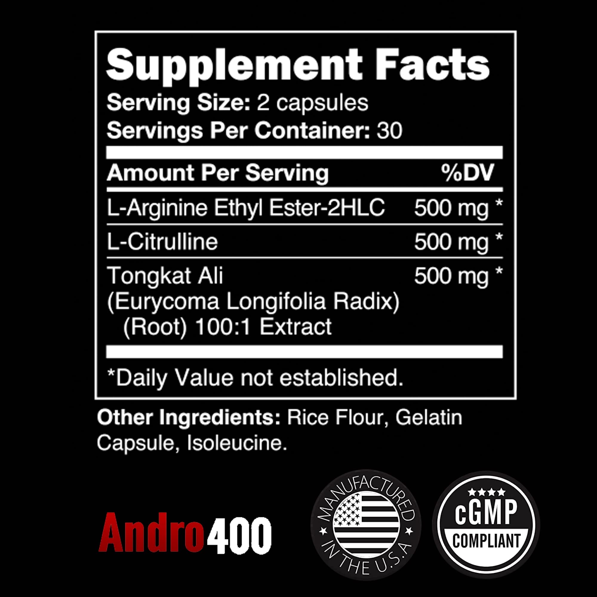 Andro400 Max Advanced T-Support & Nitric Oxide Booster – Tongkat Ali 100:1 + L-Arginine & L-Citrulline | 180 Capsules