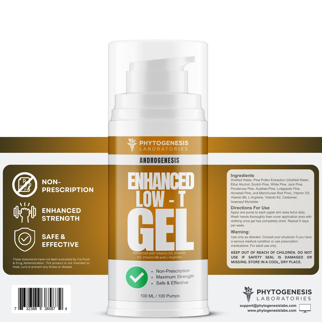 ANDROGENESIS Enhanced Formula – Low T Support Gel | T Booster for Men | D3, K2, B6, L-Arginine