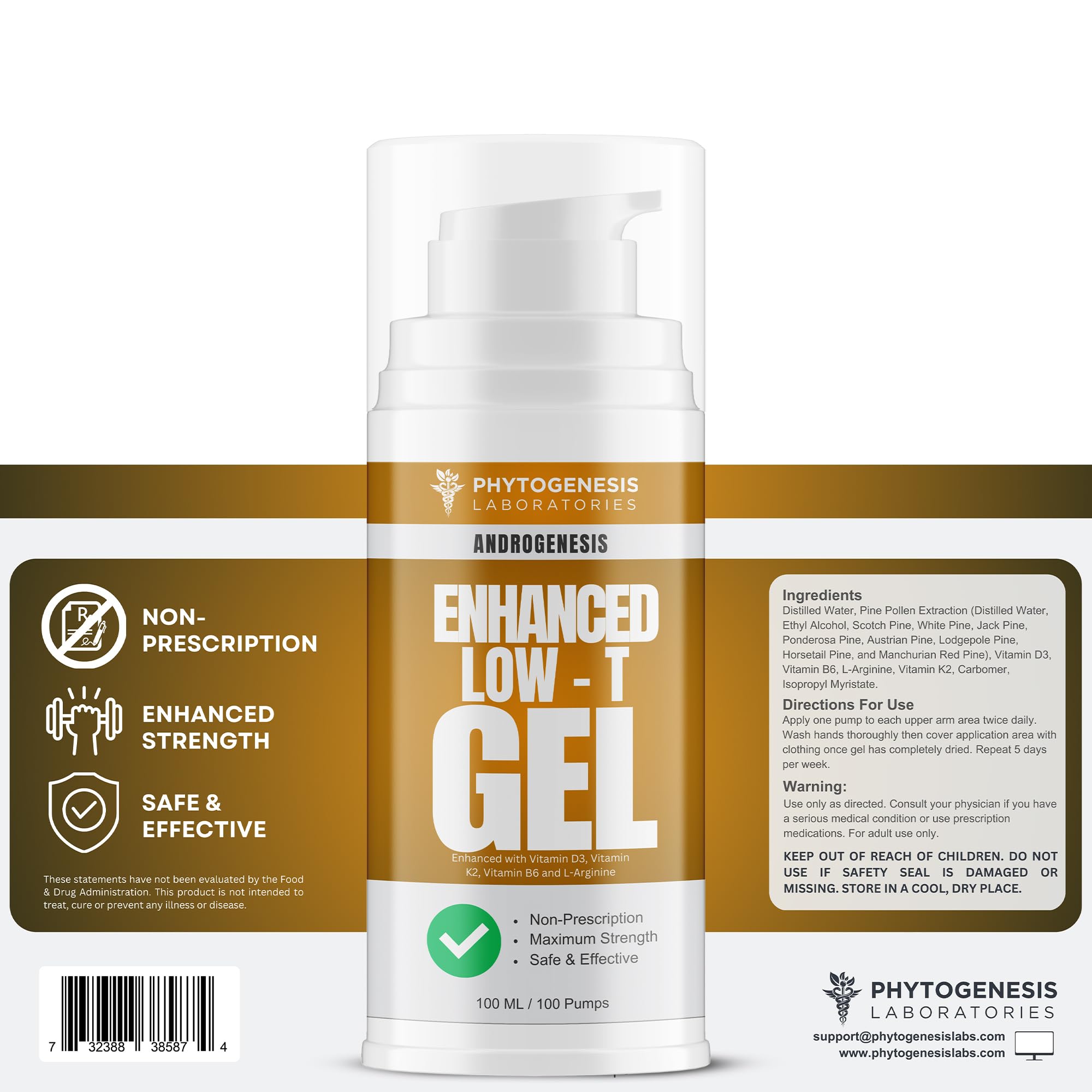 ANDROGENESIS Enhanced Formula – Low T Support Gel | T Booster for Men | D3, K2, B6, L-Arginine