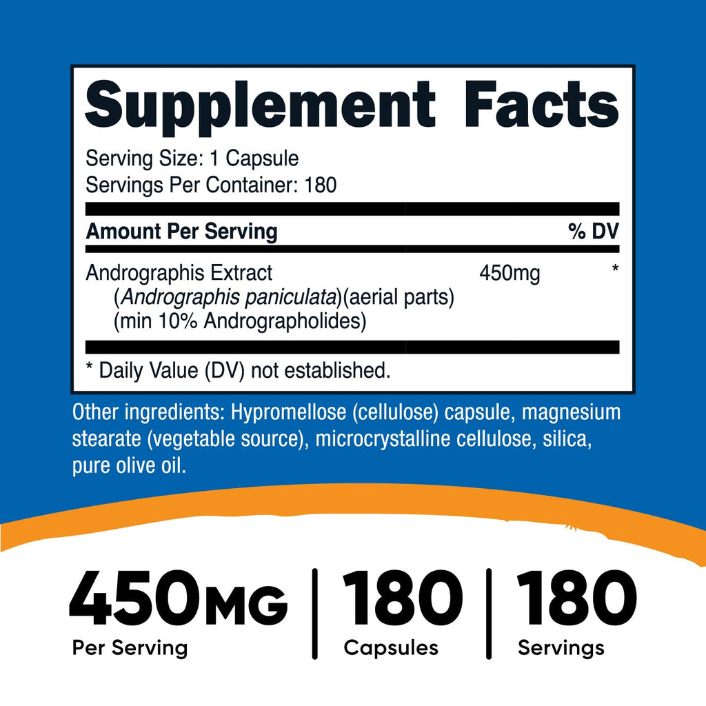 Nutricost Andrographis Extract 450mg – 180 Vegetarian Capsules | Non-GMO & Gluten Free