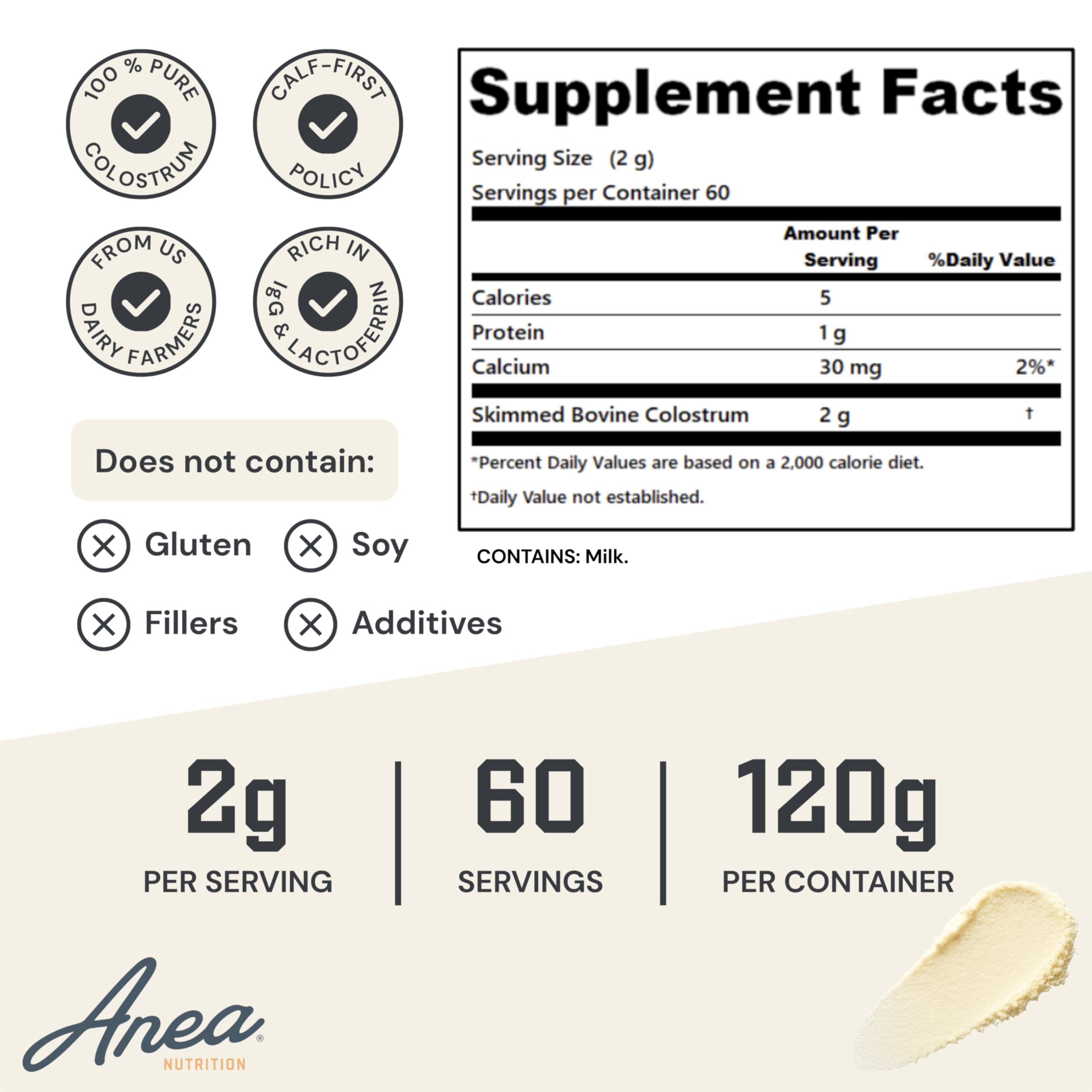 Anea Colostrum Unflavored – Immune & Gut Health Support | Made in USA | GMP Facility