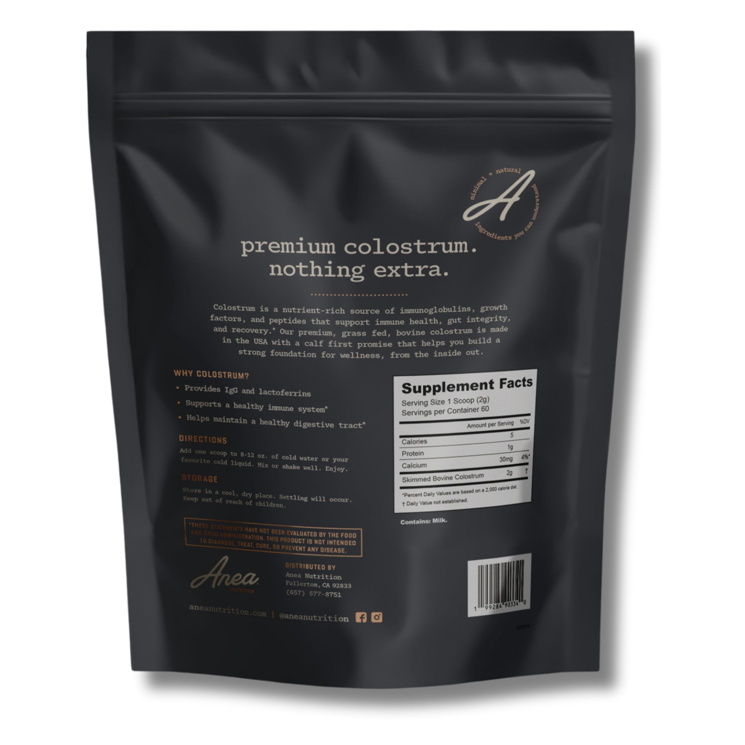 Anea Colostrum Unflavored – Immune & Gut Health Support | Made in USA | GMP Facility