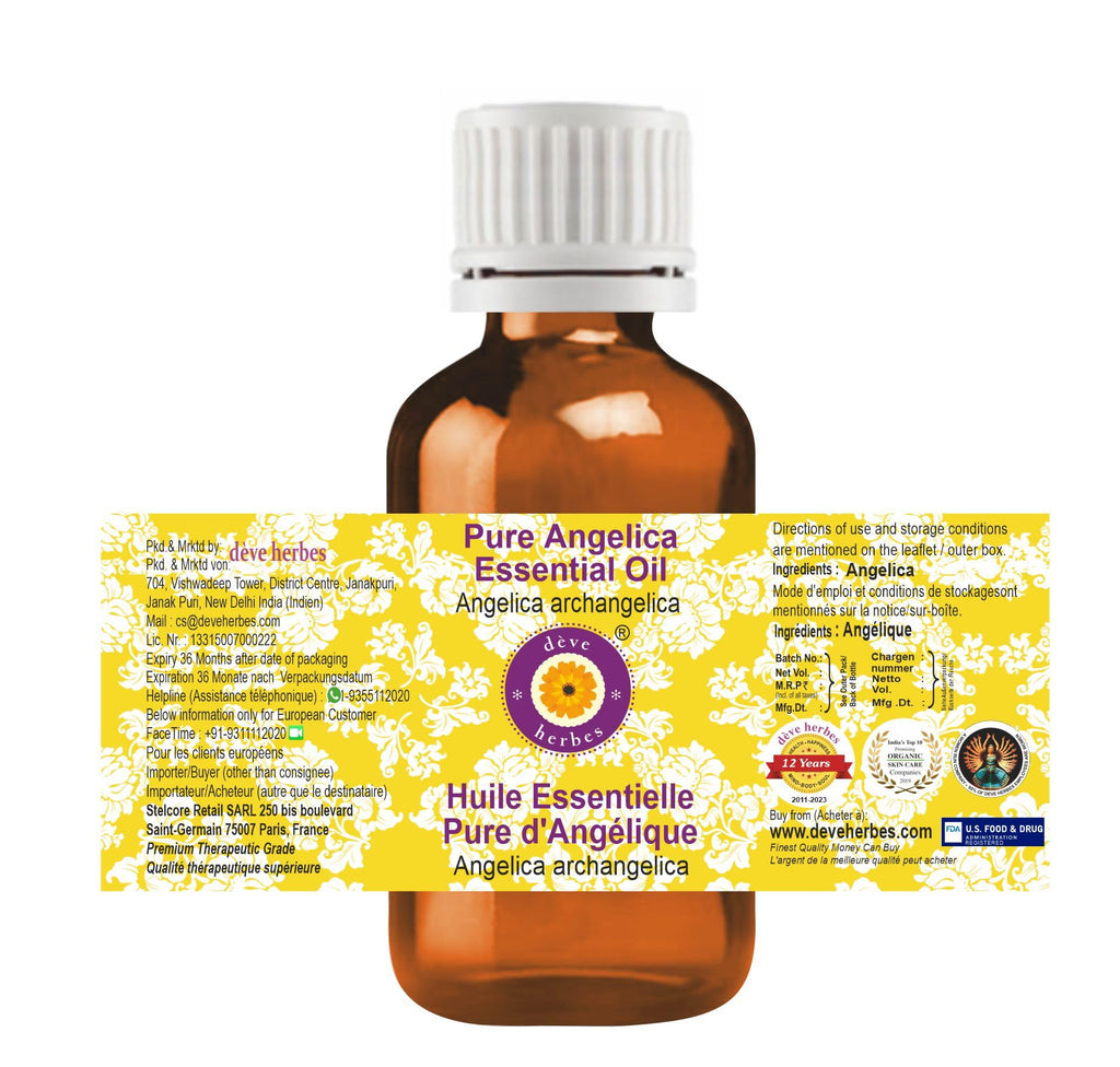 Deve Herbes Pure Angelica Essential Oil (Angelica archangelica) 5ml – Therapeutic Grade Steam Distilled (0.16 oz)