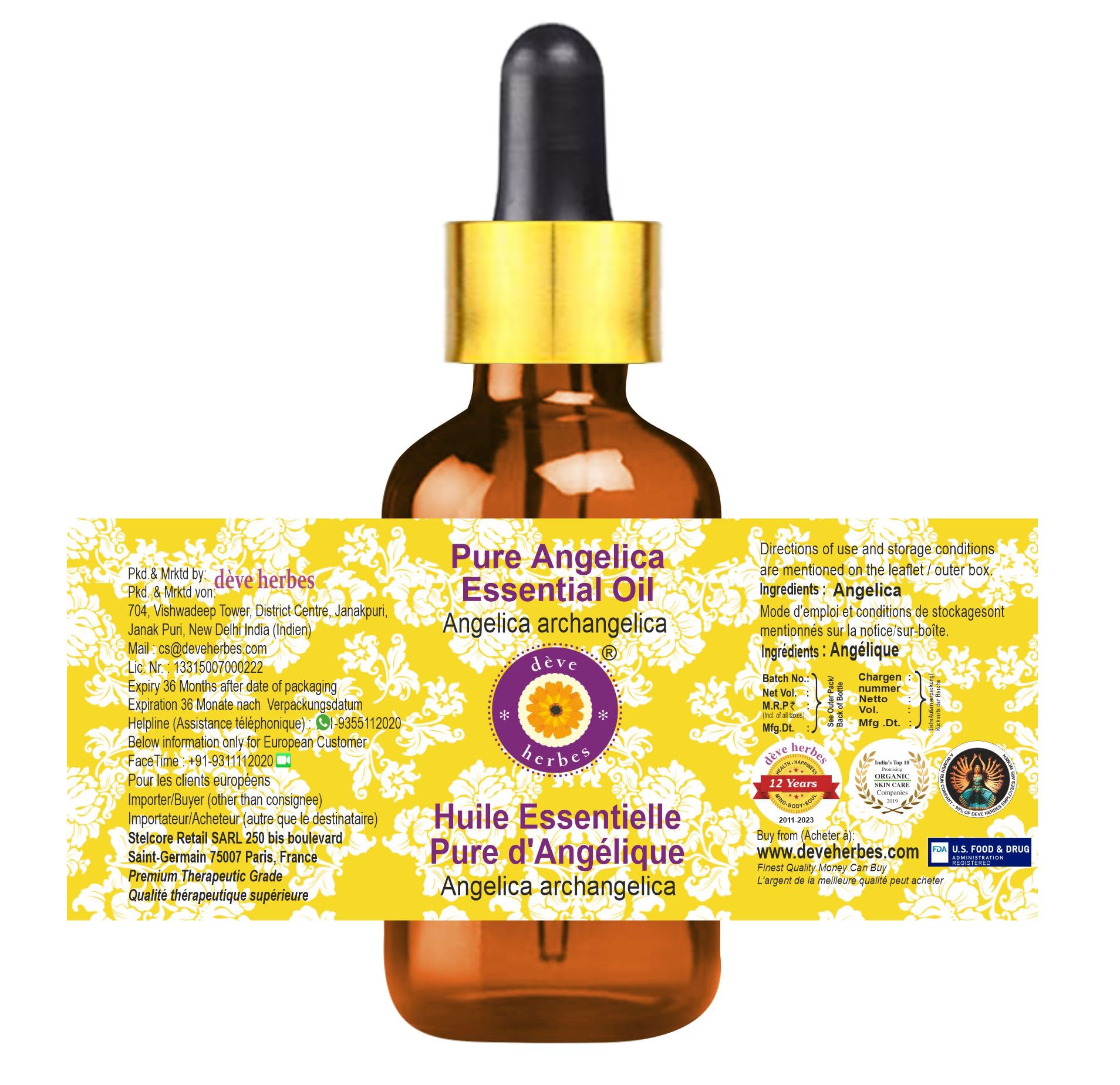 Deve Herbes Angelica Essential Oil 5ml with Glass Dropper – Therapeutic Grade
