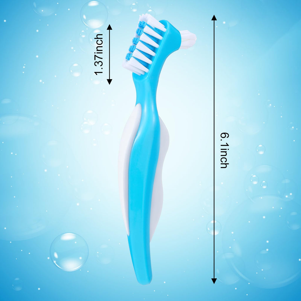 6 Pack Denture Cleaning Brush Dual Head – Angled, Portable Nylon Bristle Toothbrush (Blue/Orange/Purple)