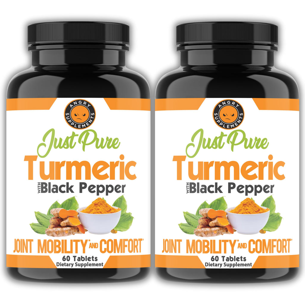 Angry Supplements Just Pure Turmeric Root with Black Pepper – 2-Pack, 4-Month Supply (120 Tablets)
