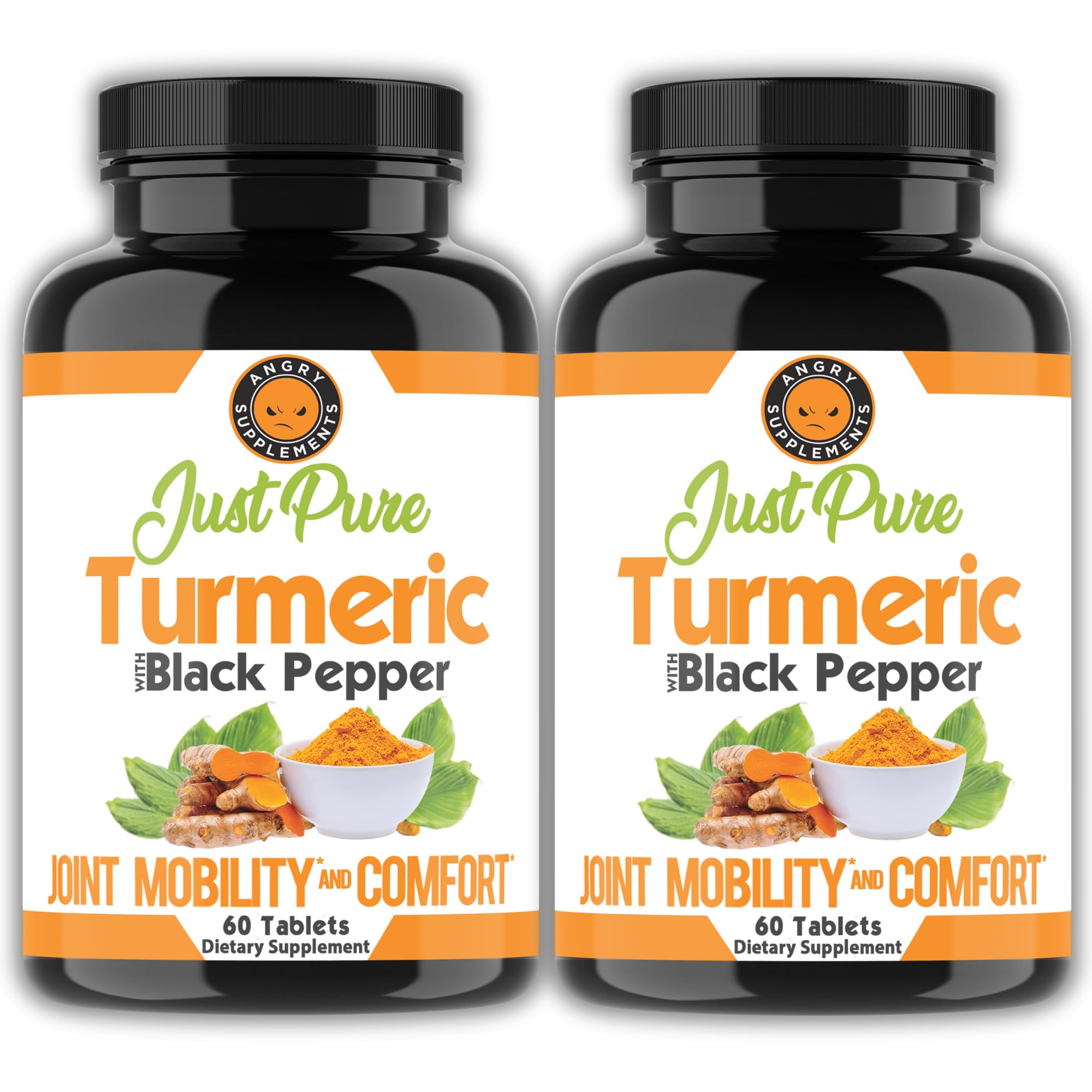 Angry Supplements Just Pure Turmeric Root with Black Pepper – 2-Pack, 4-Month Supply (120 Tablets)