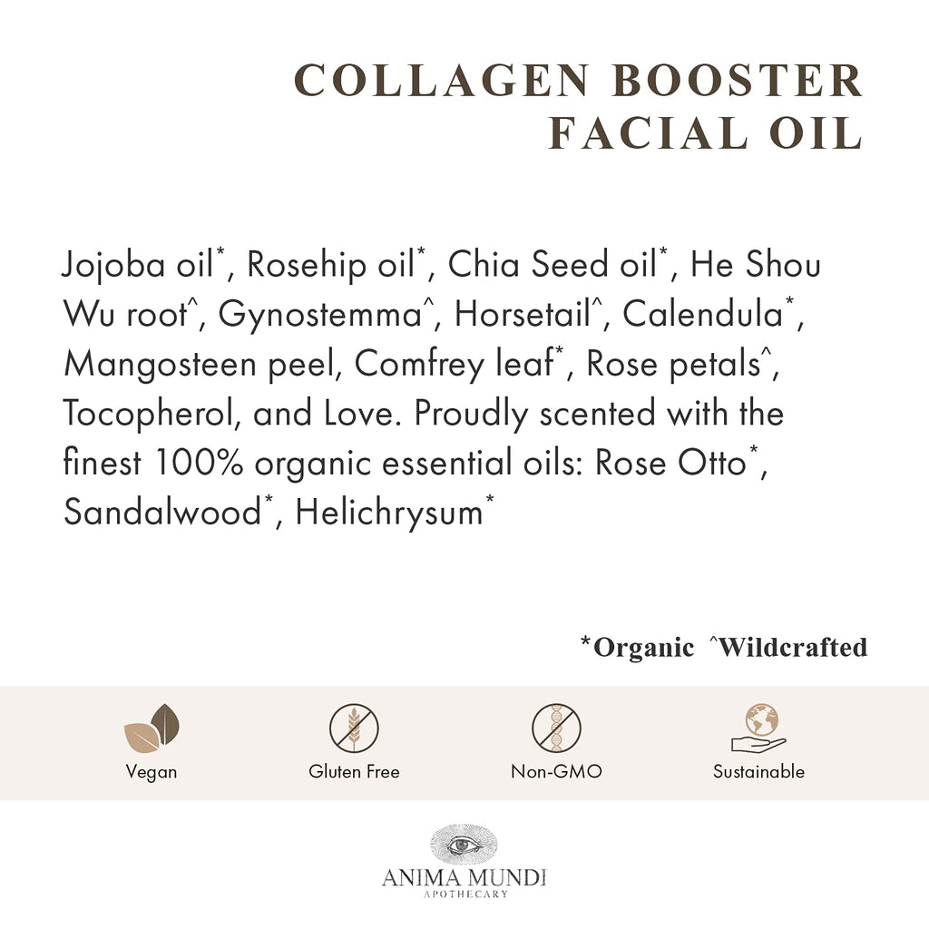 Anima Mundi Apothecary Collagen Booster Facial Oil – Hydrating Organic Plant-Based Oil (2oz/59ml)