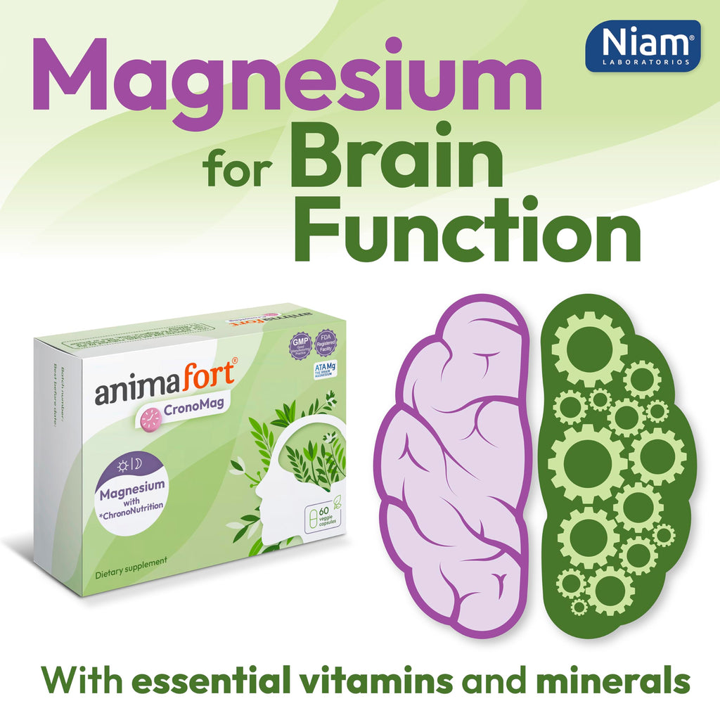 NIAM Laboratorios CronoMag Magnesium Complex | 6 High-Absorption Salts | B12 & D Vitamins | 60 Capsules | Animafort CronoMag
