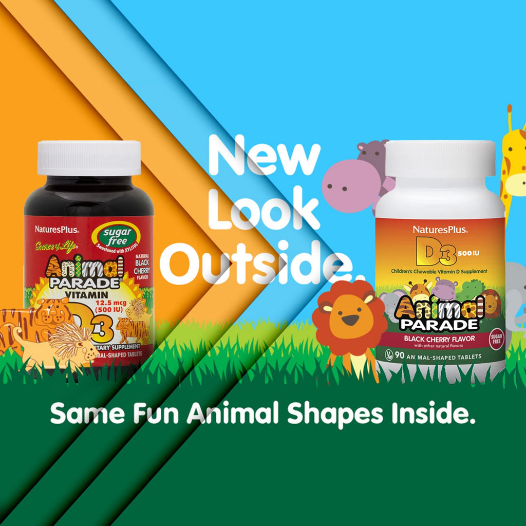 NaturesPlus Animal Parade Sugar-Free Vitamin D3 500 IU for Kids – Black Cherry (2 Pack)