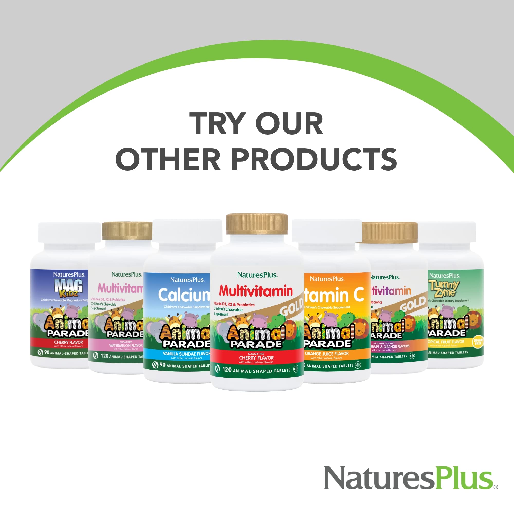 Natures Plus Animal Parade Gold Kids Multivitamin – Cherry Flavor, 60 Animal-Shaped Tablets (D3, K2) | Vegetarian & Gluten Free
