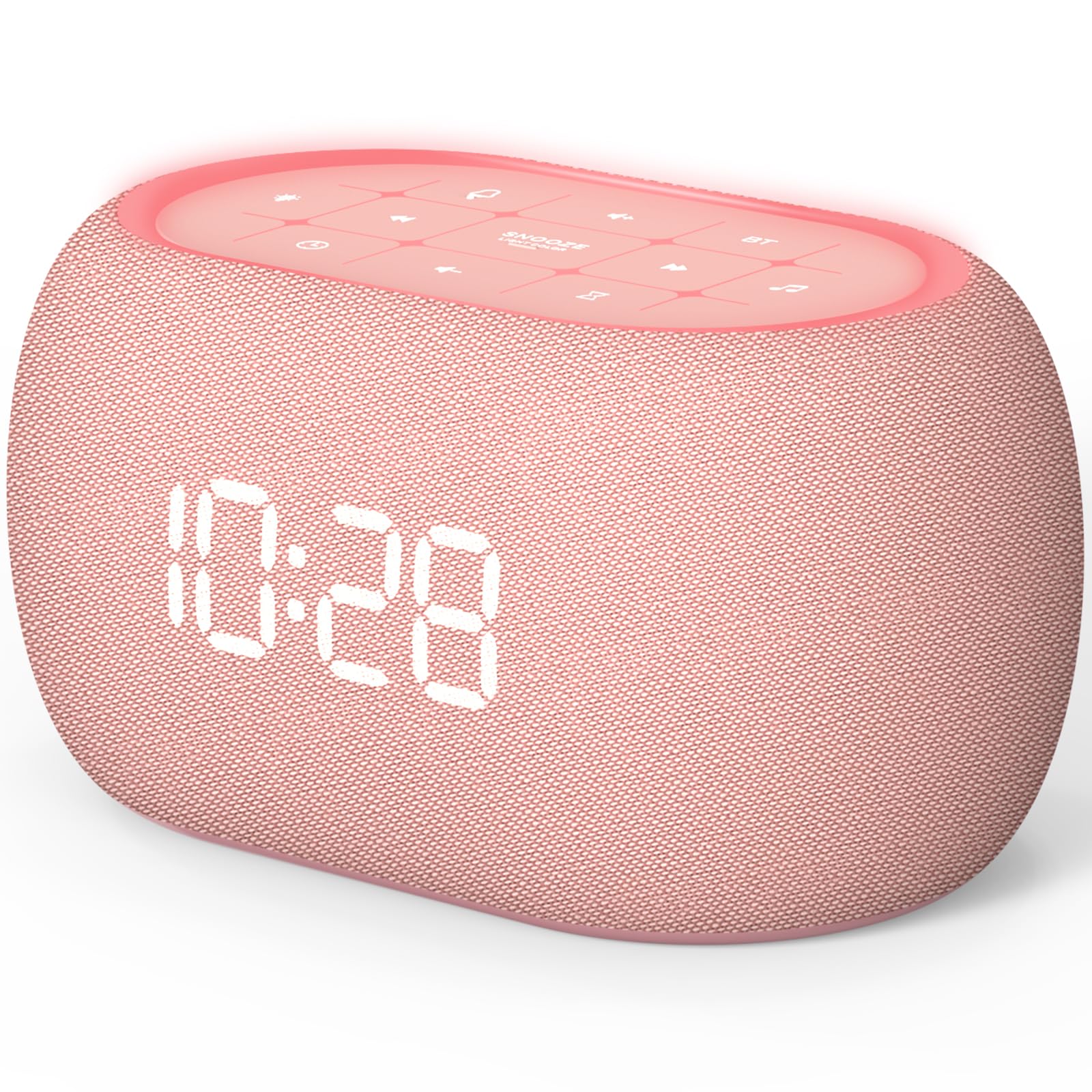 ANJANK White Noise Sound Machine Alarm Clock with Bluetooth Speaker – 21 Sounds, 7 Night Lights, Pink
