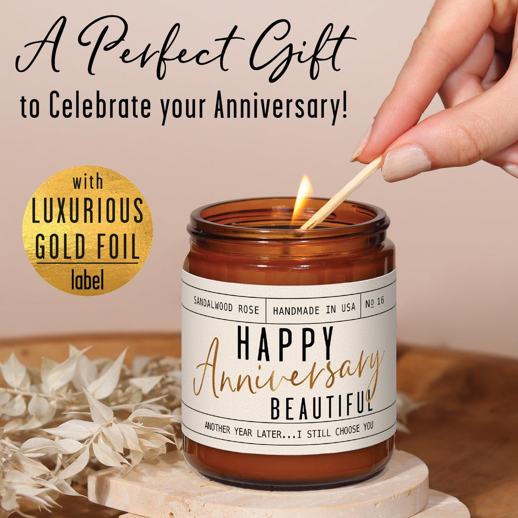 Anniversary Gifts for Women - Happy Anniversary Beautiful Candle | USA Made