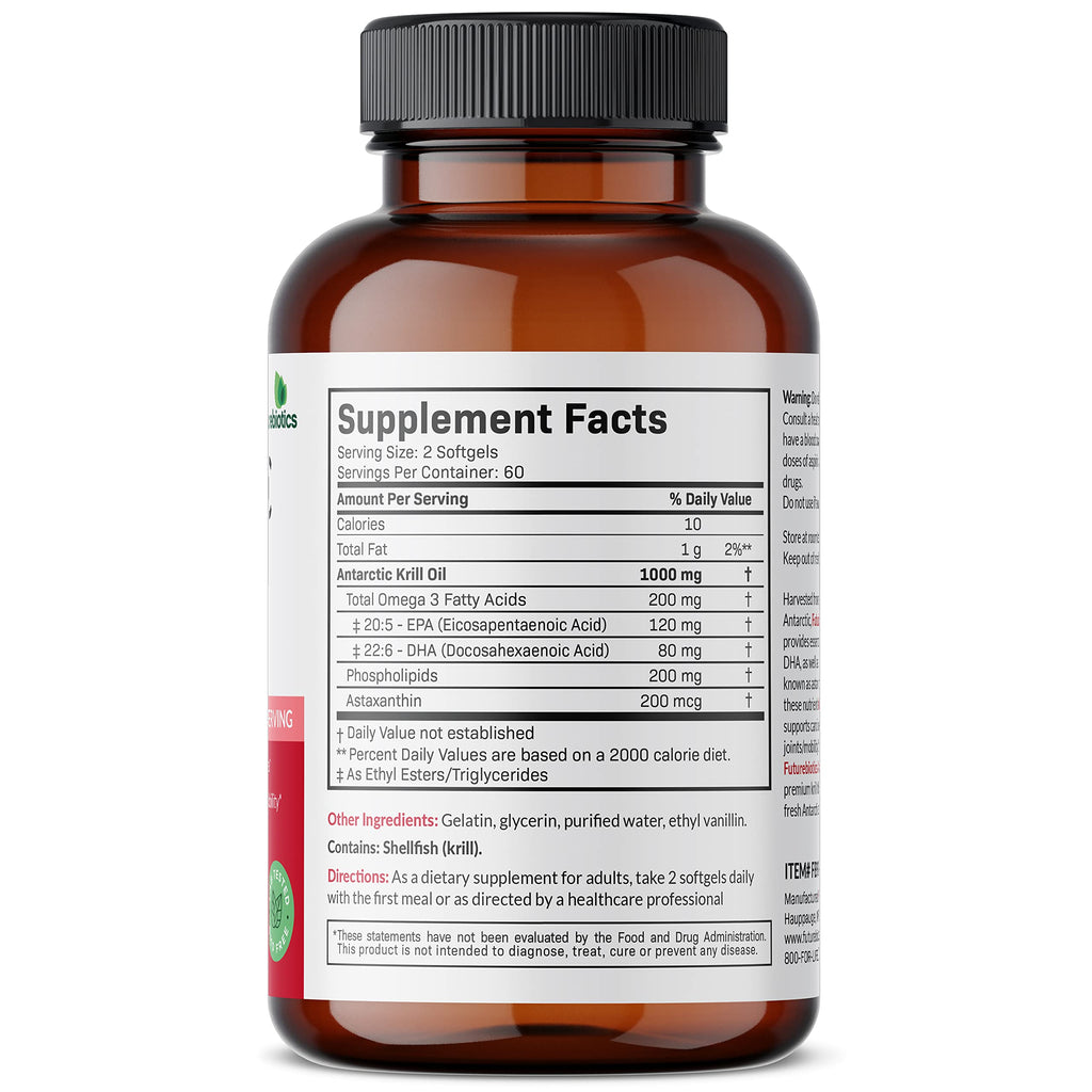 Futurebiotics Antarctic Krill Oil 1000mg – Omega-3 EPA/DHA, Astaxanthin, Phospholipids | 120 Softgels