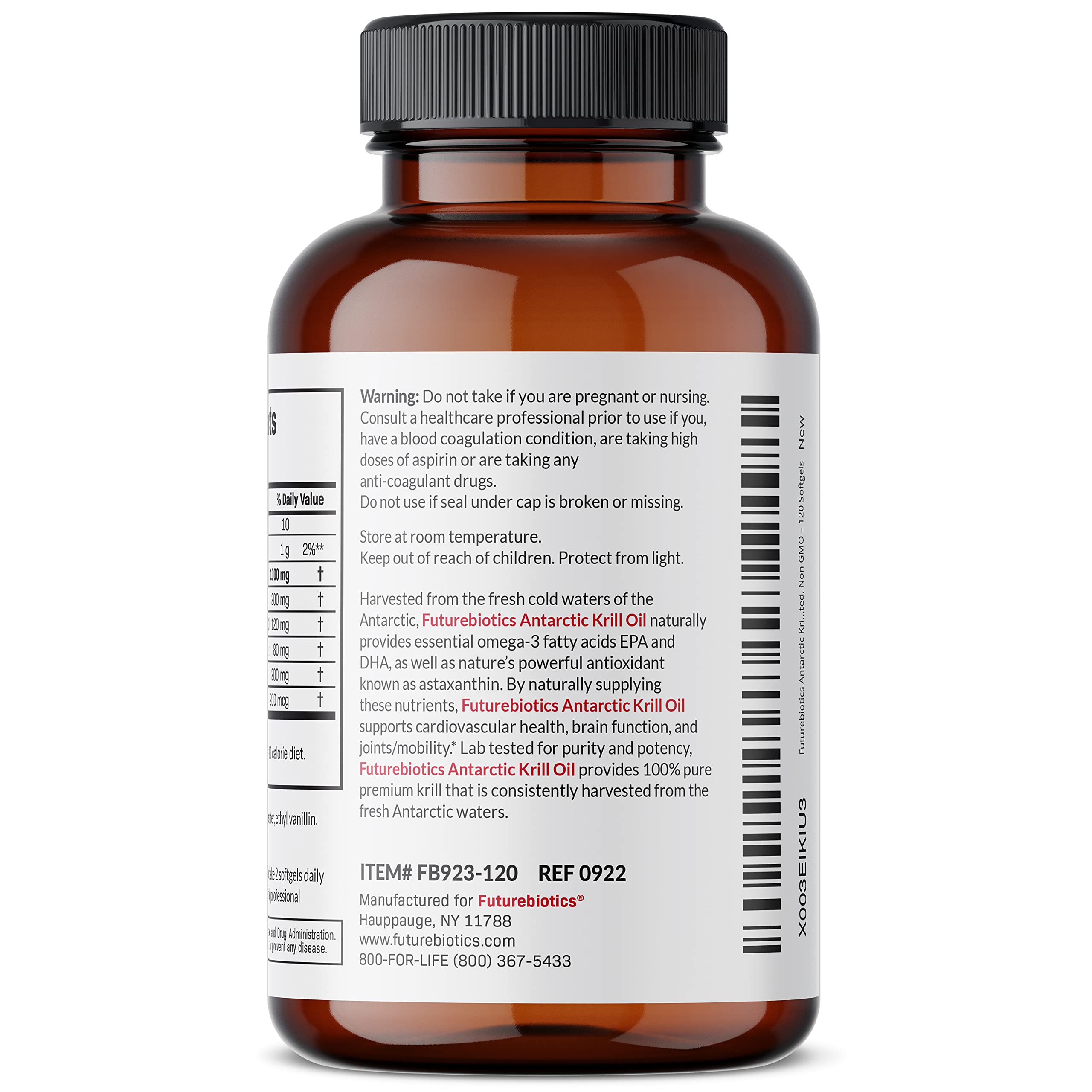Futurebiotics Antarctic Krill Oil 1000mg – Omega-3 EPA/DHA, Astaxanthin, Phospholipids | 120 Softgels