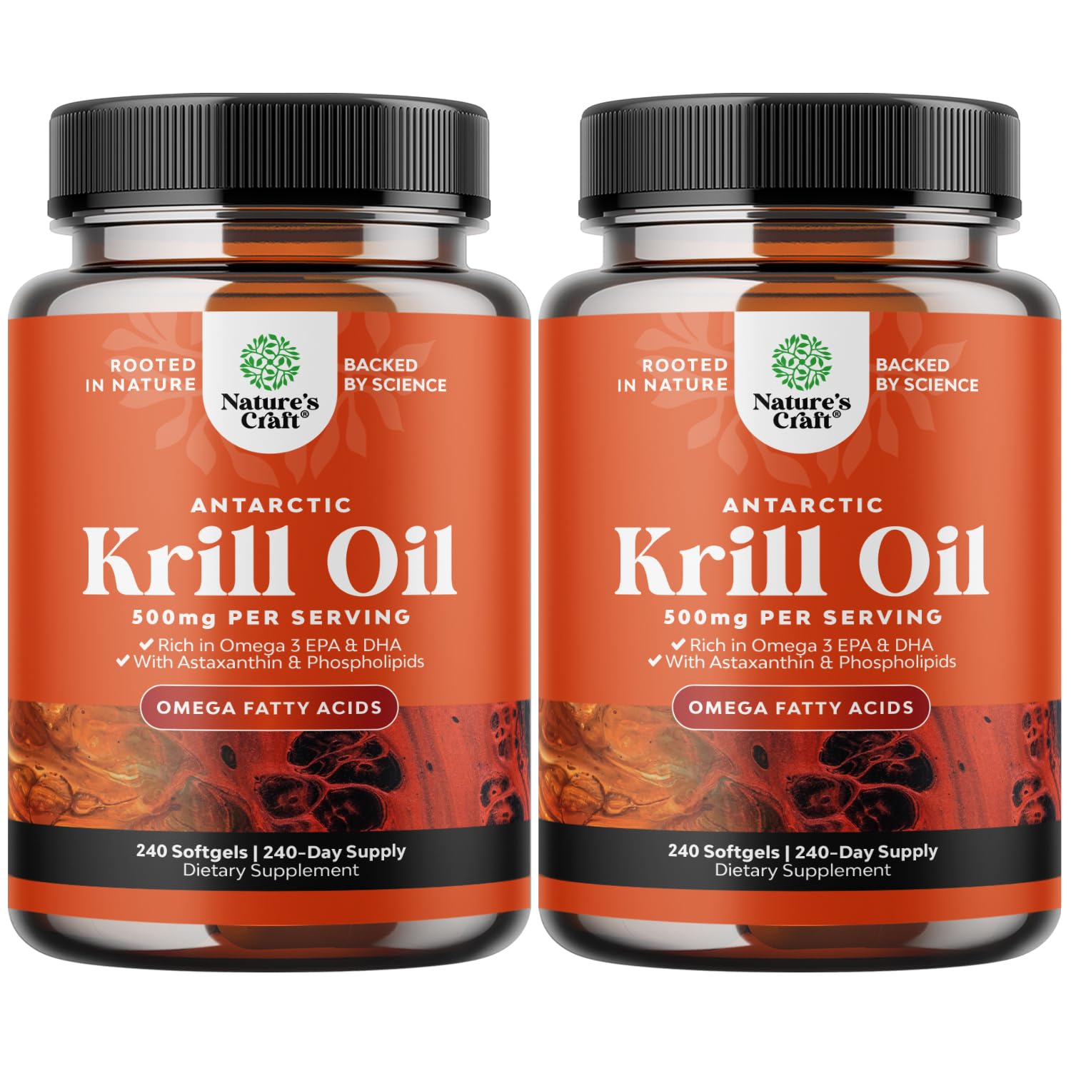 Natures Craft Antarctic Krill Oil 500mg Softgels - Omega-3 EPA/DHA + Astaxanthin - 2-Pack
