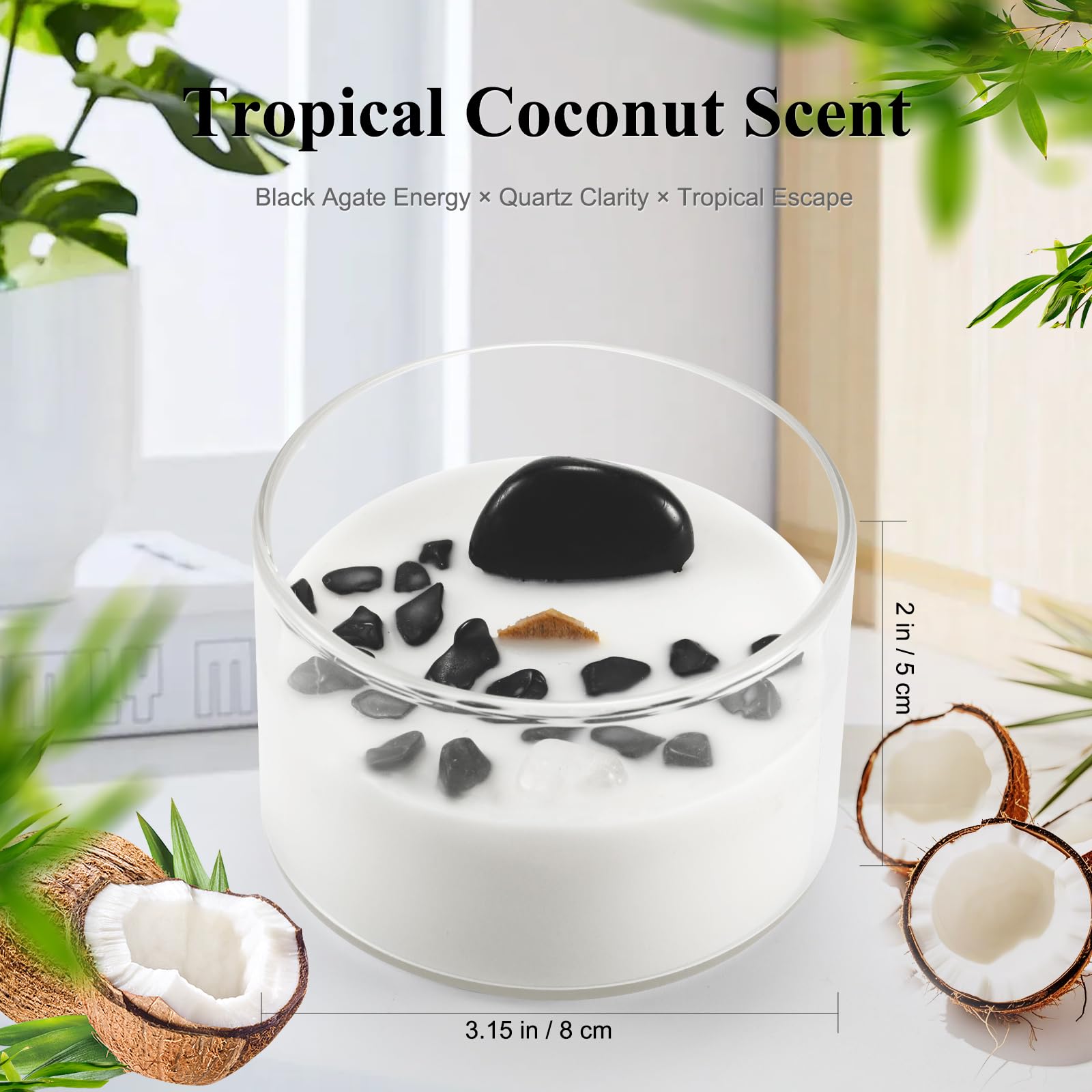 AntExpanse Coconut Soy Candle with Wood Wick & Crystals – 7oz, 55-Hour Burn