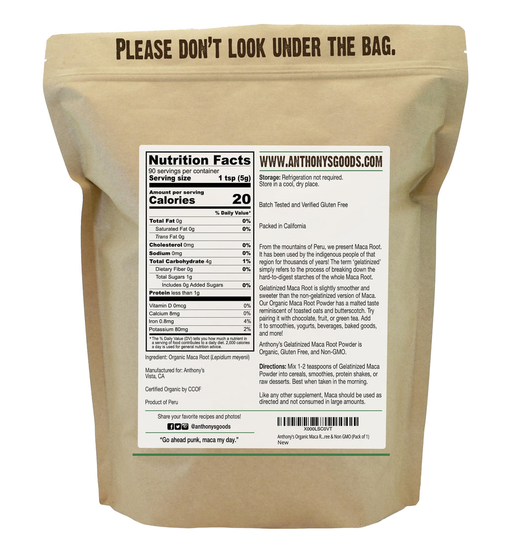 Anthony's Organic Maca Root Powder 1 lb – Gelatinized, Gluten Free & Non-GMO