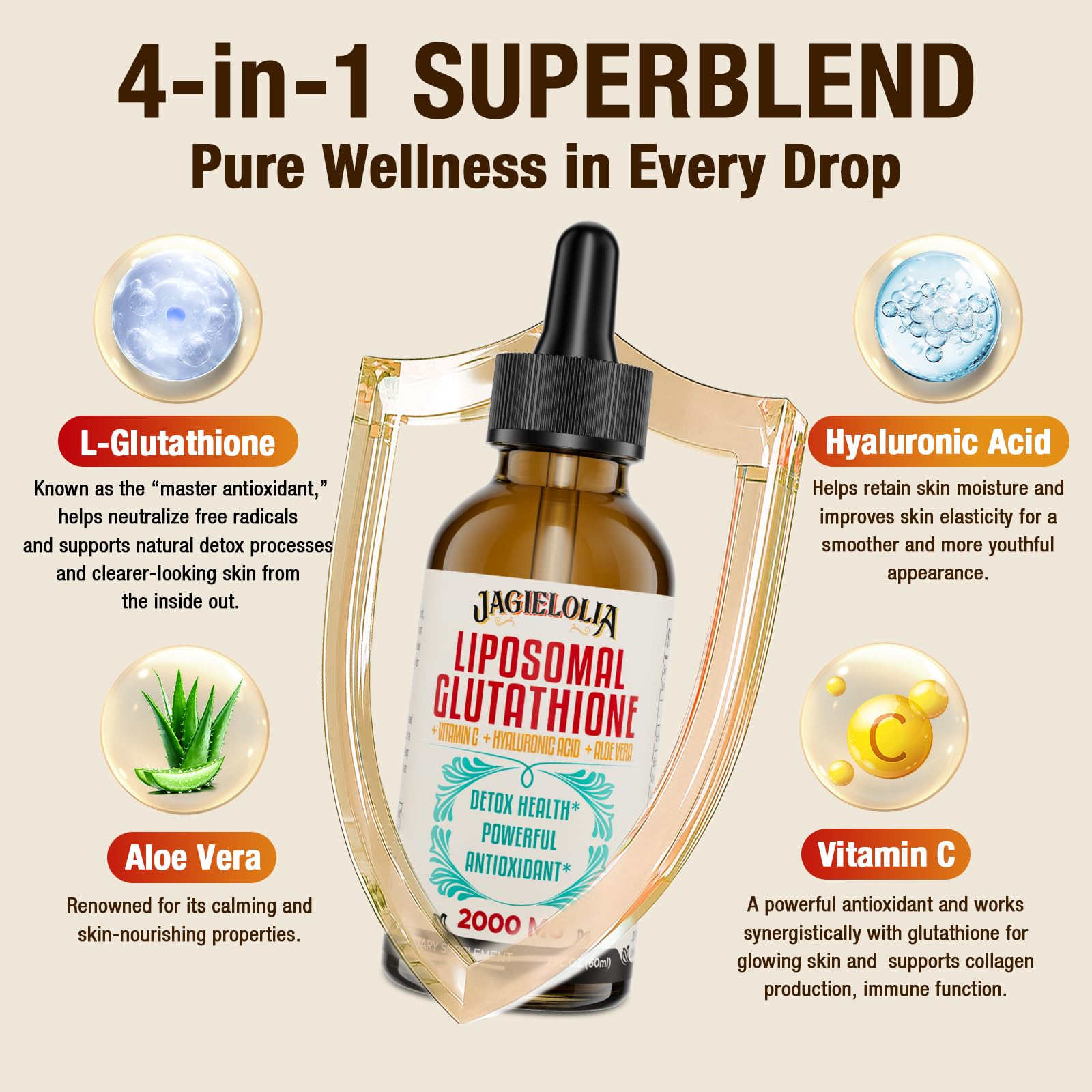 Jagielolia Liposomal Glutathione Liquid 2000mg – Antioxidant Drops for Energy
