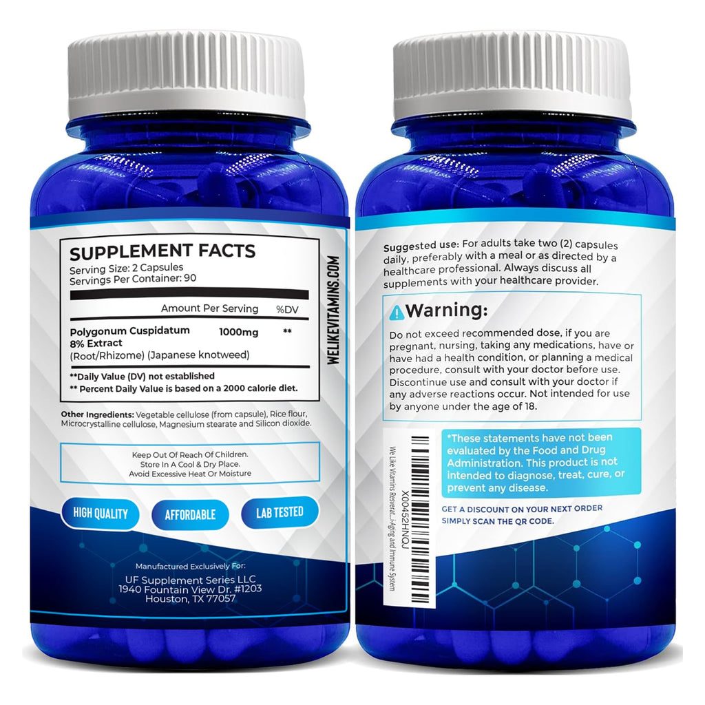 We Like Vitamins Resveratrol 1000mg per Serving – 180 Veggie Capsules