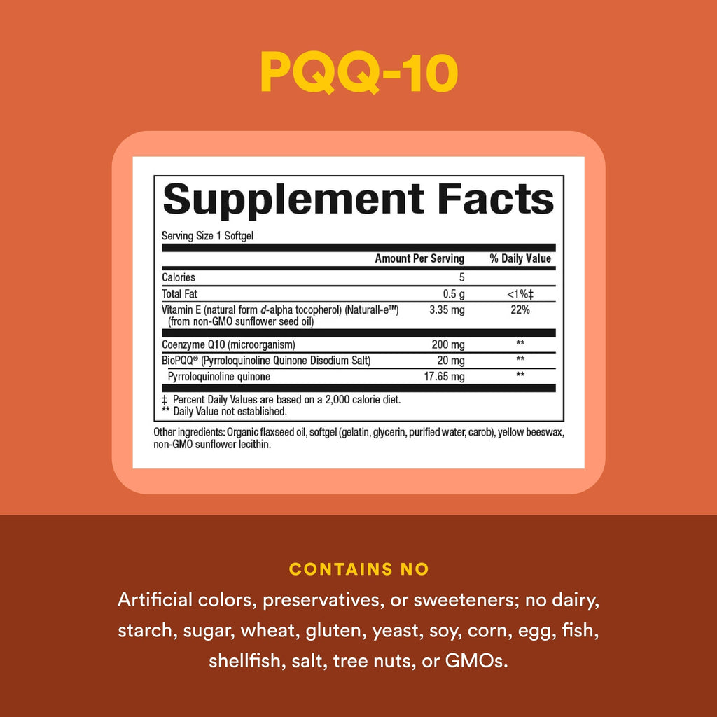 Natural Factors PQQ-10 with CoQ10 | Energy, Brain Health & Healthy Aging | 60 Softgels
