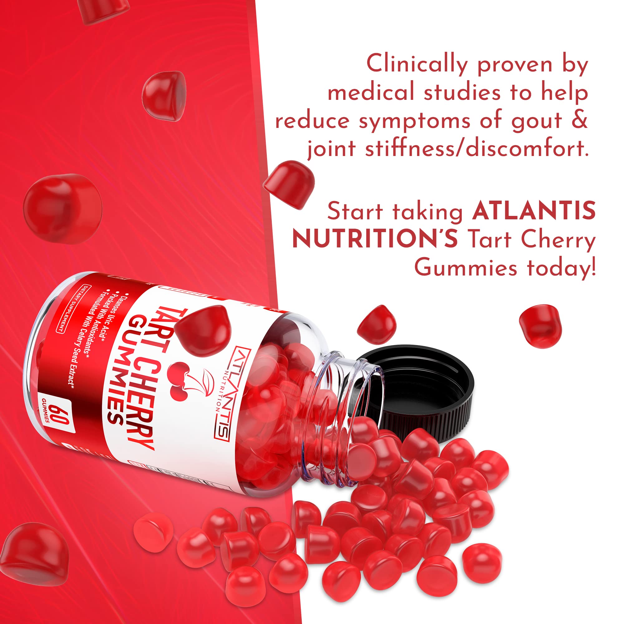 Atlantis Tart Cherry Gummies with Celery Seed Extract - Uric Acid Cleanse & Gout Relief