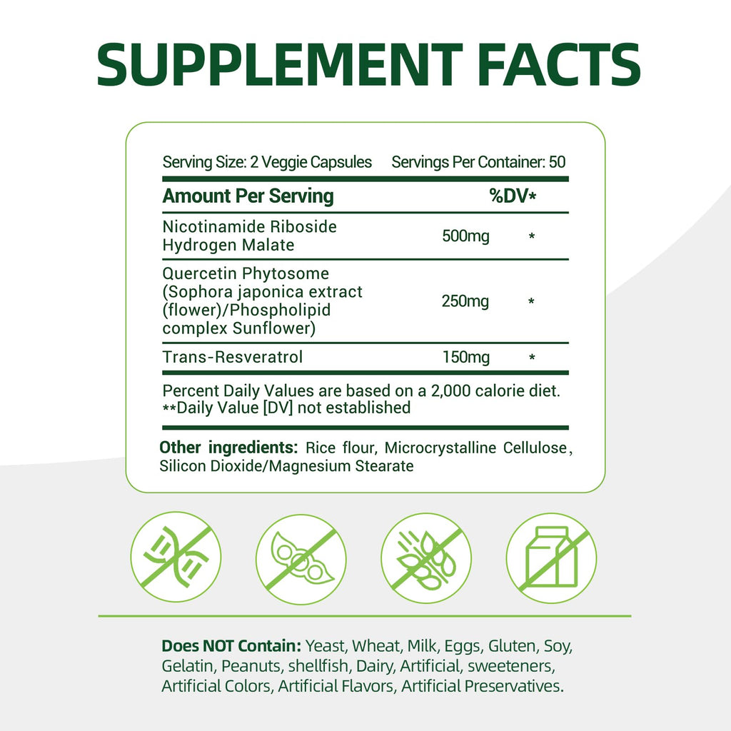 NAD+ Supplement with Nicotinamide Riboside & Resveratrol 900mg – Anti-Aging Support (Vegan, Non-GMO) 100 Capsules