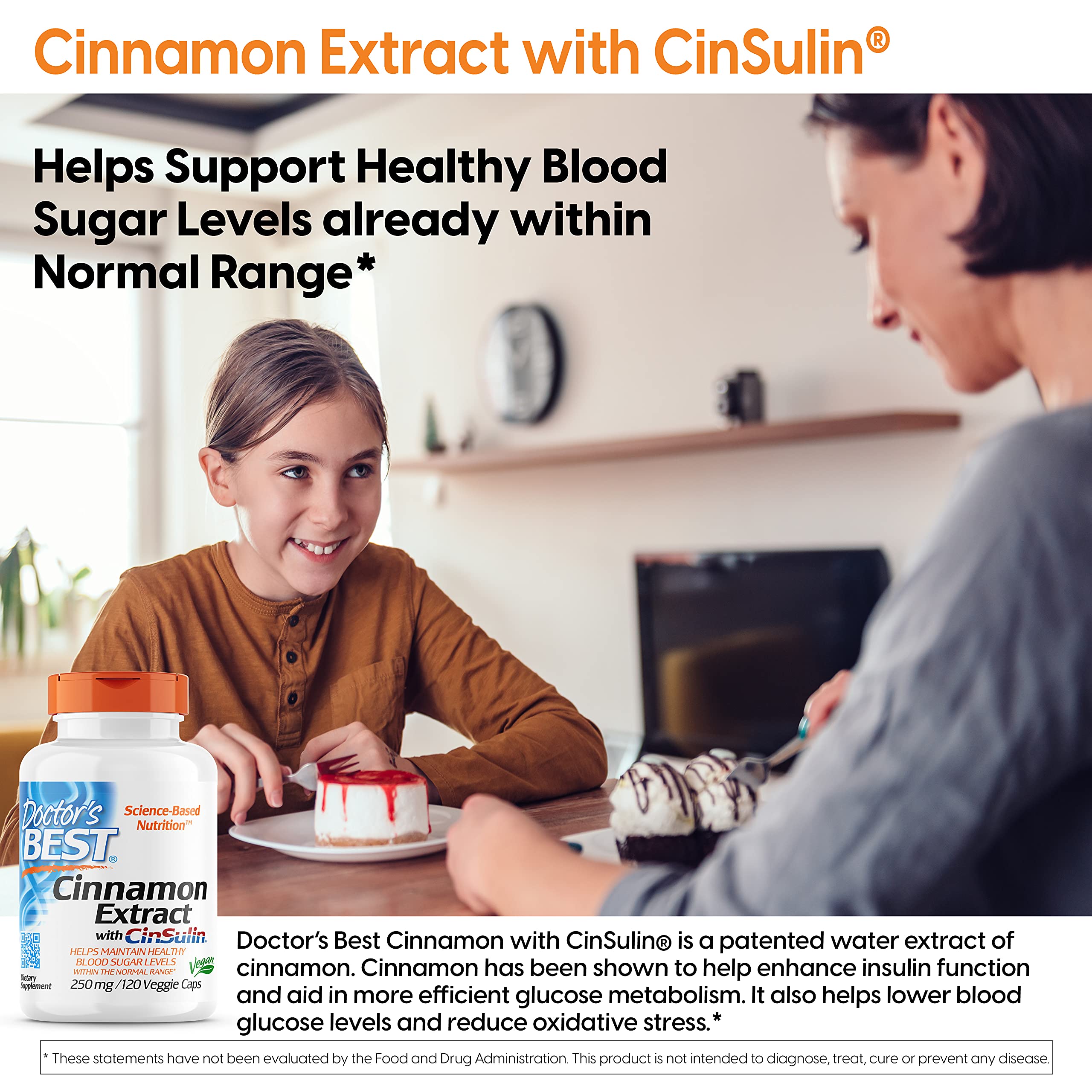 Doctor's Best Cinnamon Extract with CinSulin, Supports Glycemic Balance & Metabolic Response Already Within Normal Range, Non-GMO, Gluten Free, Soy Free, Vegan 120 Veggie Caps