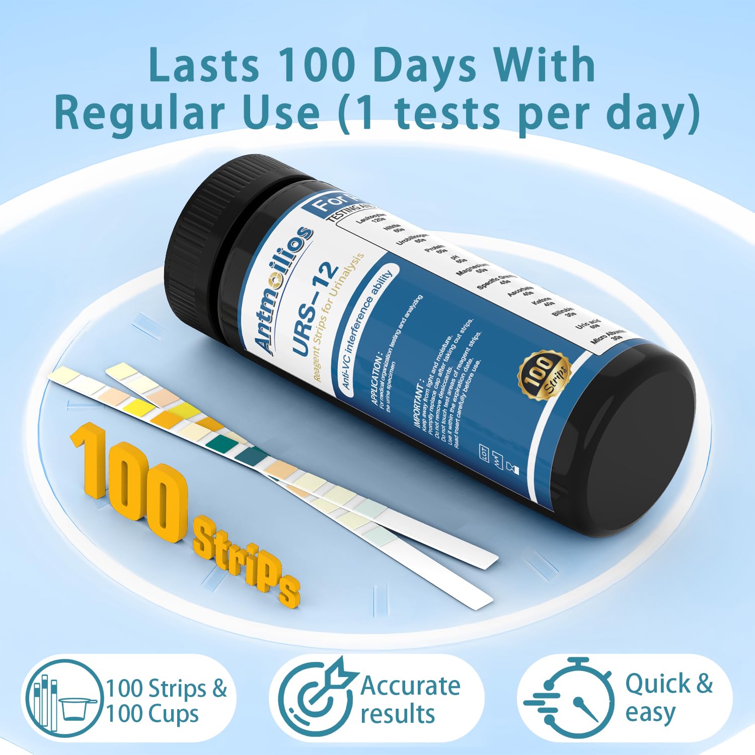 Antmoilios 12-Panel UTI Test Strips Kit for At-Home Urinalysis 100 Count