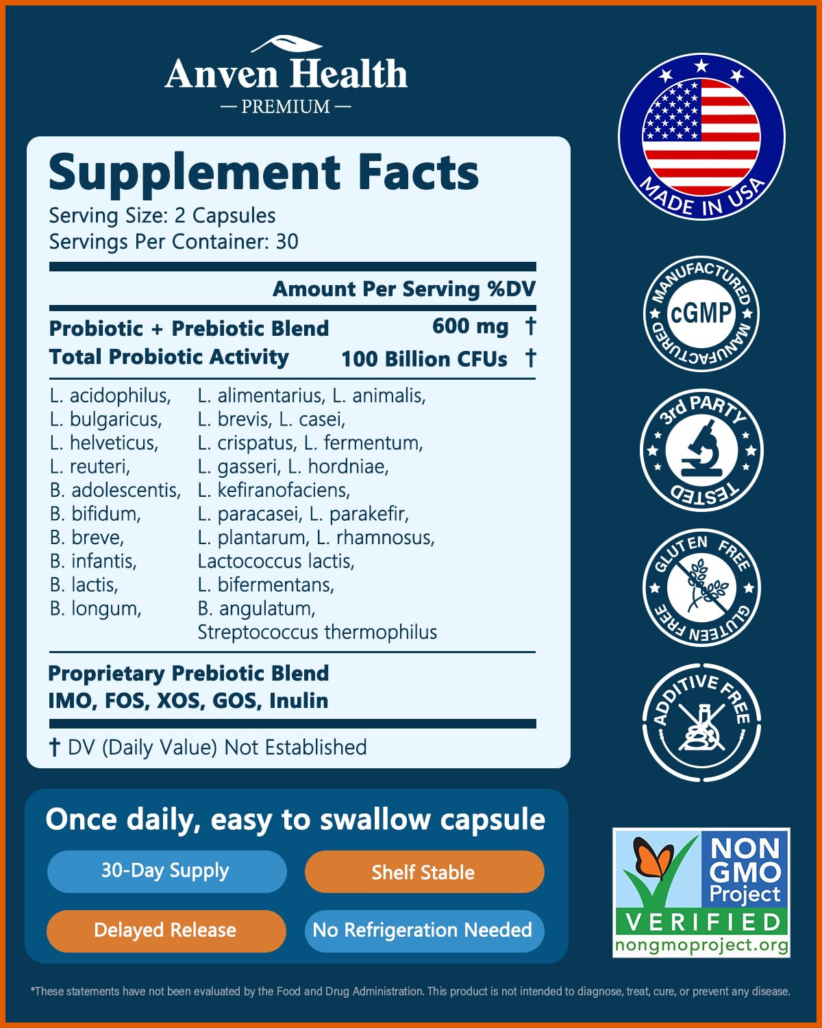 Anven Health 100 Billion Probiotics for Gut, Digestive & Immune Health – 27 Strains + 5 Organic Prebiotics | Made in USA | 180 Caps