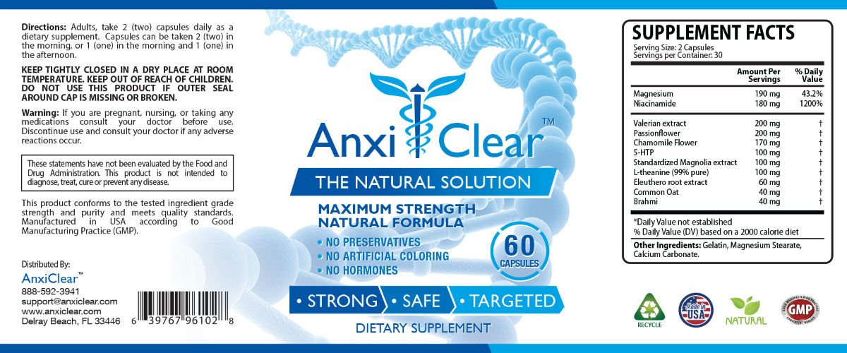 Consumer Health AnxiClear - Boosts Mood, Calms The Mind, Elevates Serotonin Levels - 5-HTP, L-thianine - 1 Day + 1 Night