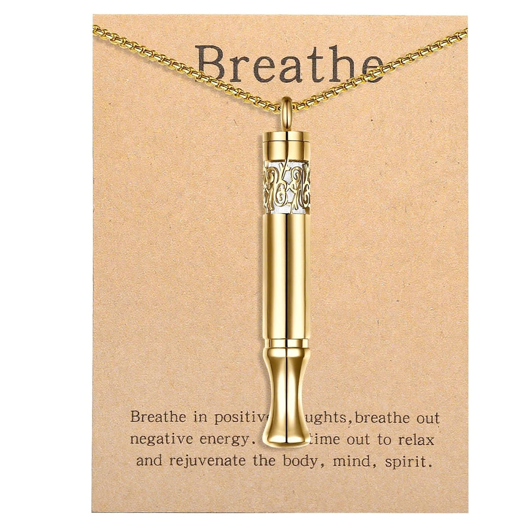 Anxiety Relief Pendant - Mindfulness Breathing Necklace & Essential Oil Diffuser (Gold)
