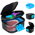 ANYLEY Leak-Proof Denture Cup & Travel Case – Double-Layer, Black & Blue