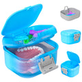 ANYLEY Leak-Proof Denture Case | 250ml Travel Retainer Cleaner Case – Sky Blue & Silver Gray