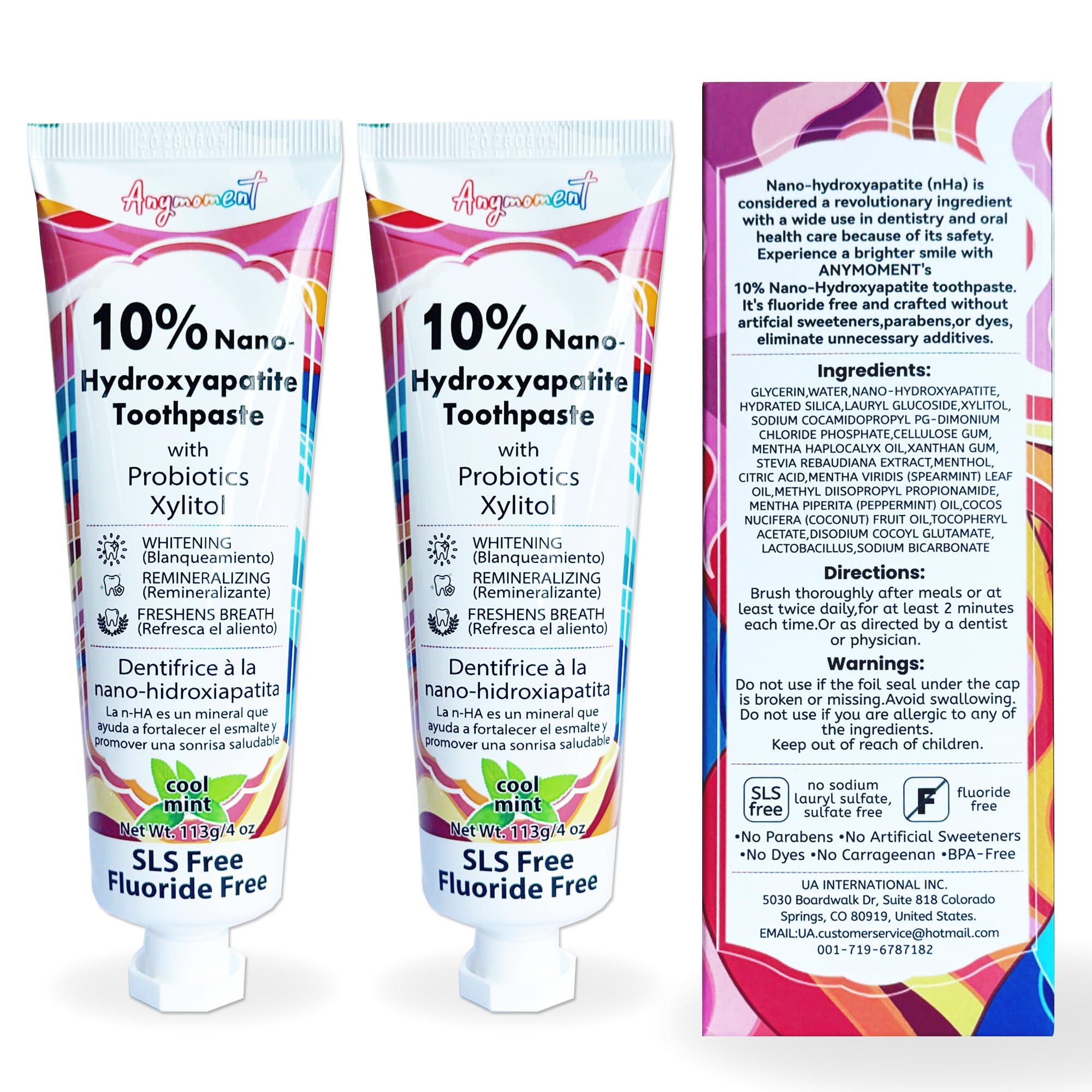 Anymoment 10% Nano Hydroxyapatite Toothpaste – Fluoride Free, Whitening, SLS Free, For Sensitive Teeth (4oz Pack of 2)