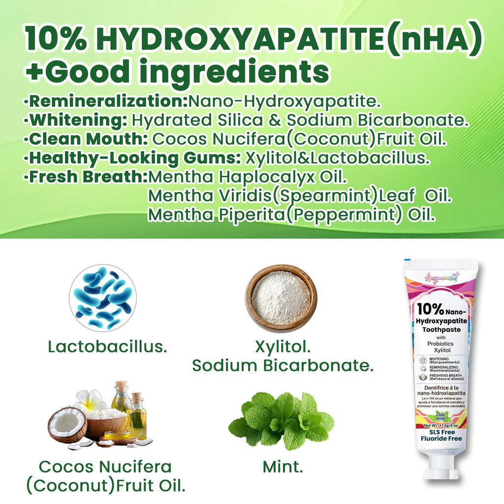 Anymoment 10% Nano Hydroxyapatite Toothpaste – Fluoride Free, Whitening, SLS Free, For Sensitive Teeth (4oz Pack of 2)