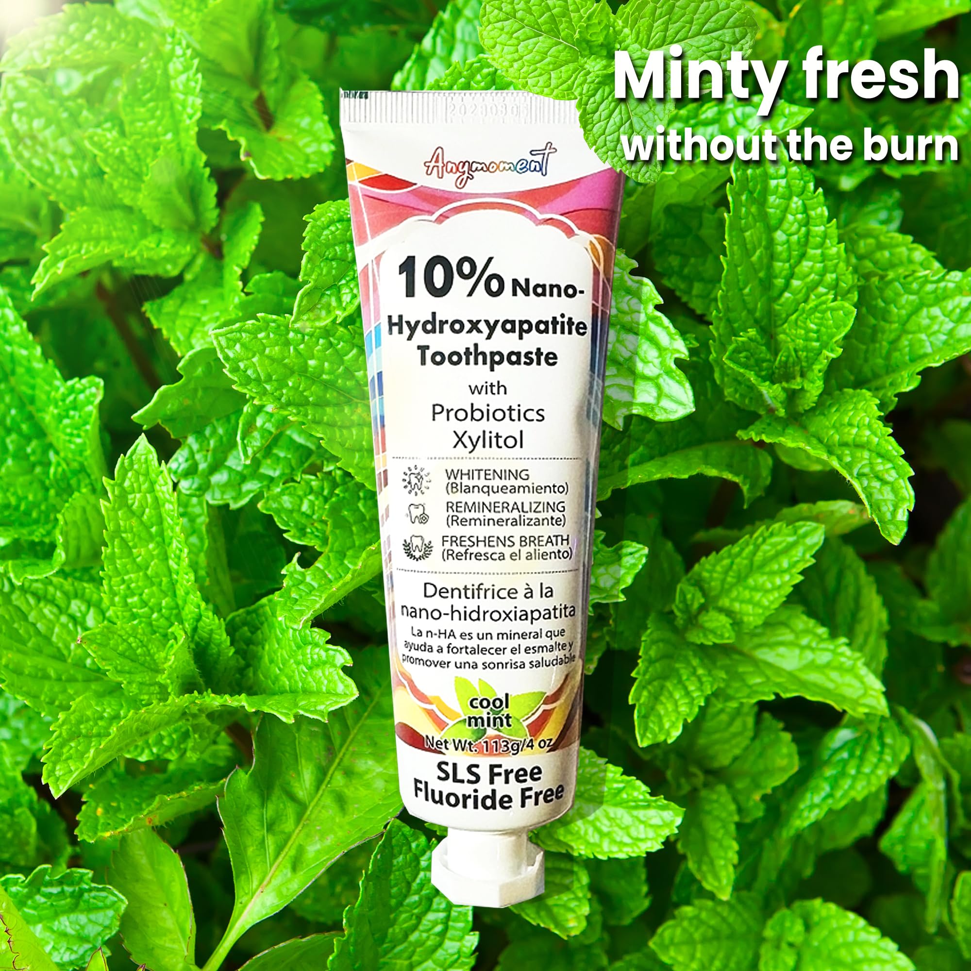 Anymoment 10% Nano Hydroxyapatite Toothpaste – Fluoride Free, Whitening, SLS Free, For Sensitive Teeth (4oz Pack of 2)