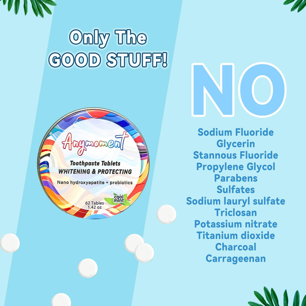 Anymoment Toothpaste Tablets – 7.5% Nano Hydroxyapatite, Fluoride Free, SLS Free | 1 Month Remineralize + Gift Cup