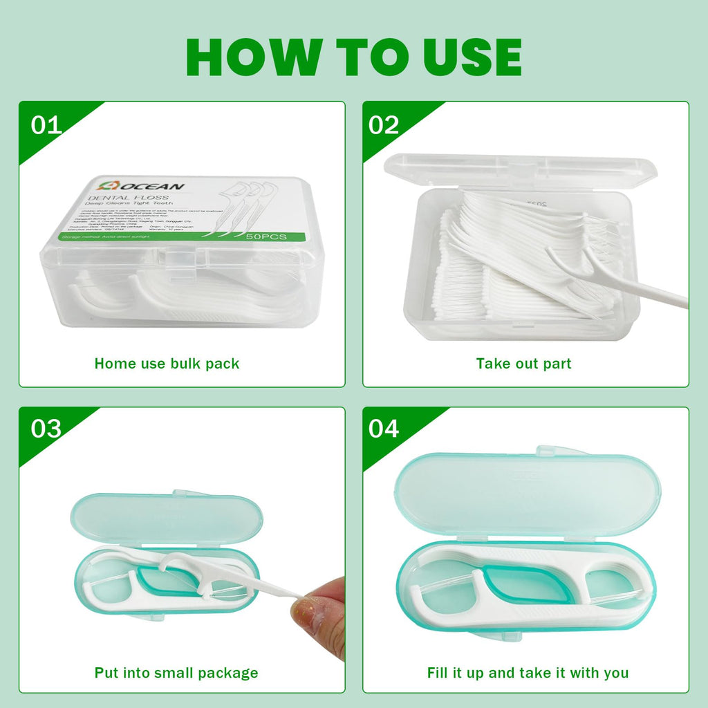 AOCEAN Dental Floss Picks – Travel Floss with Toothpicks (2 Boxes, 2 Cases)