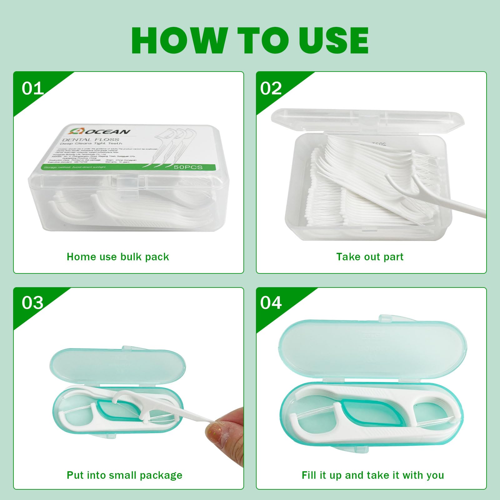 AOCEAN Dental Floss Picks – Travel Floss with Toothpicks (2 Boxes, 2 Cases)