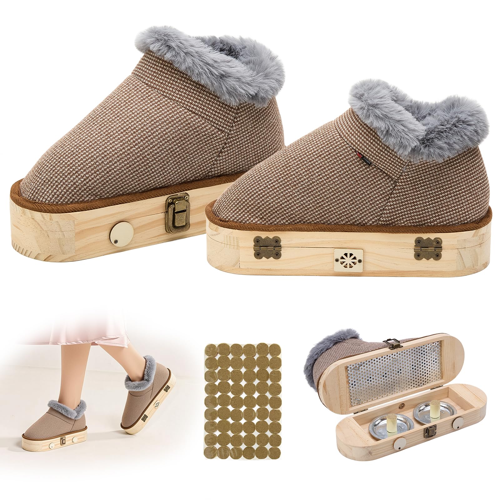 AODANC Moxibustion Shoes & Moxas Box – Mugwort Foot Heat Packs (Brown, 7-8.5)