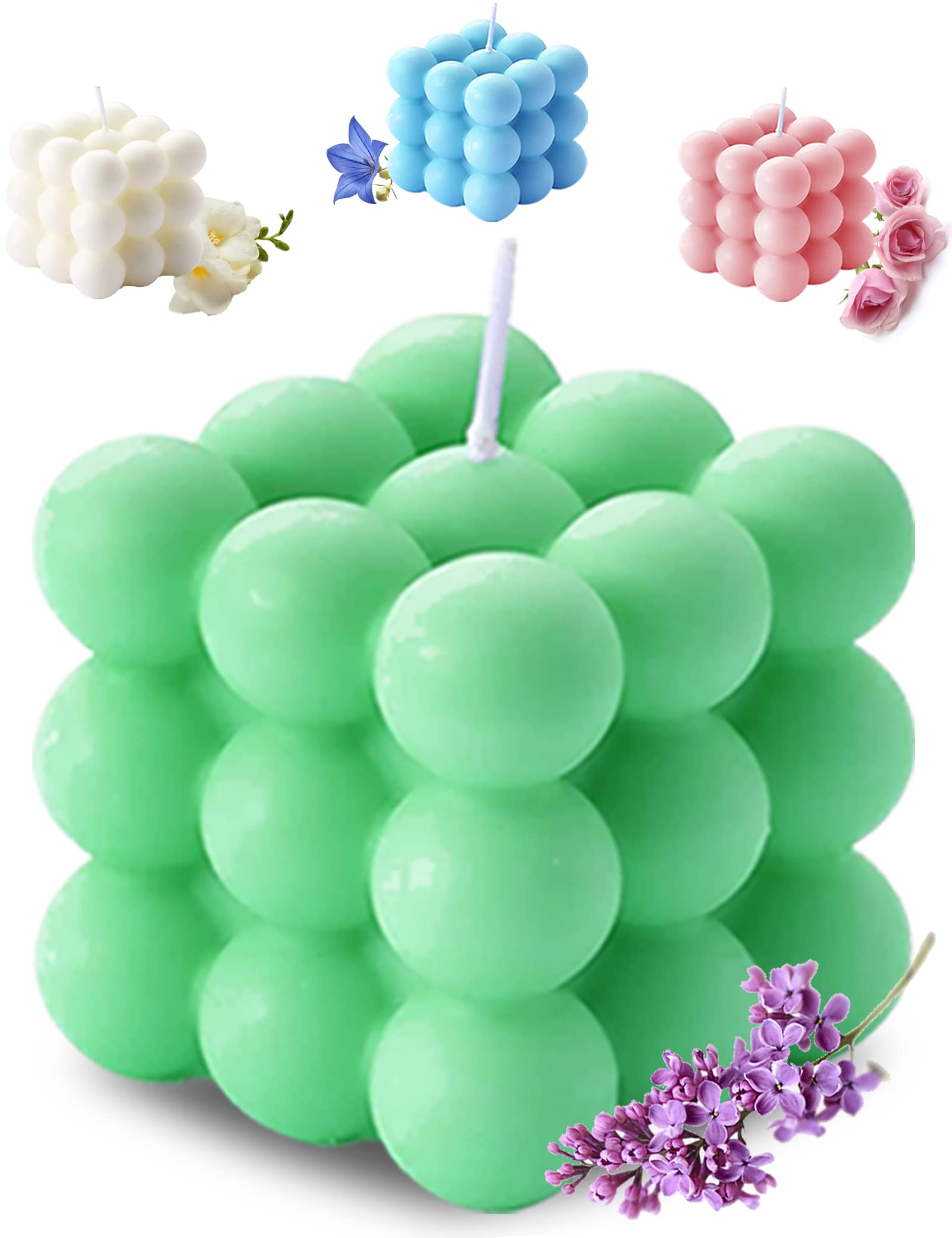 aokala Scented Bubble Cube Candles – Lavender Green 5.4 oz Soy Wax