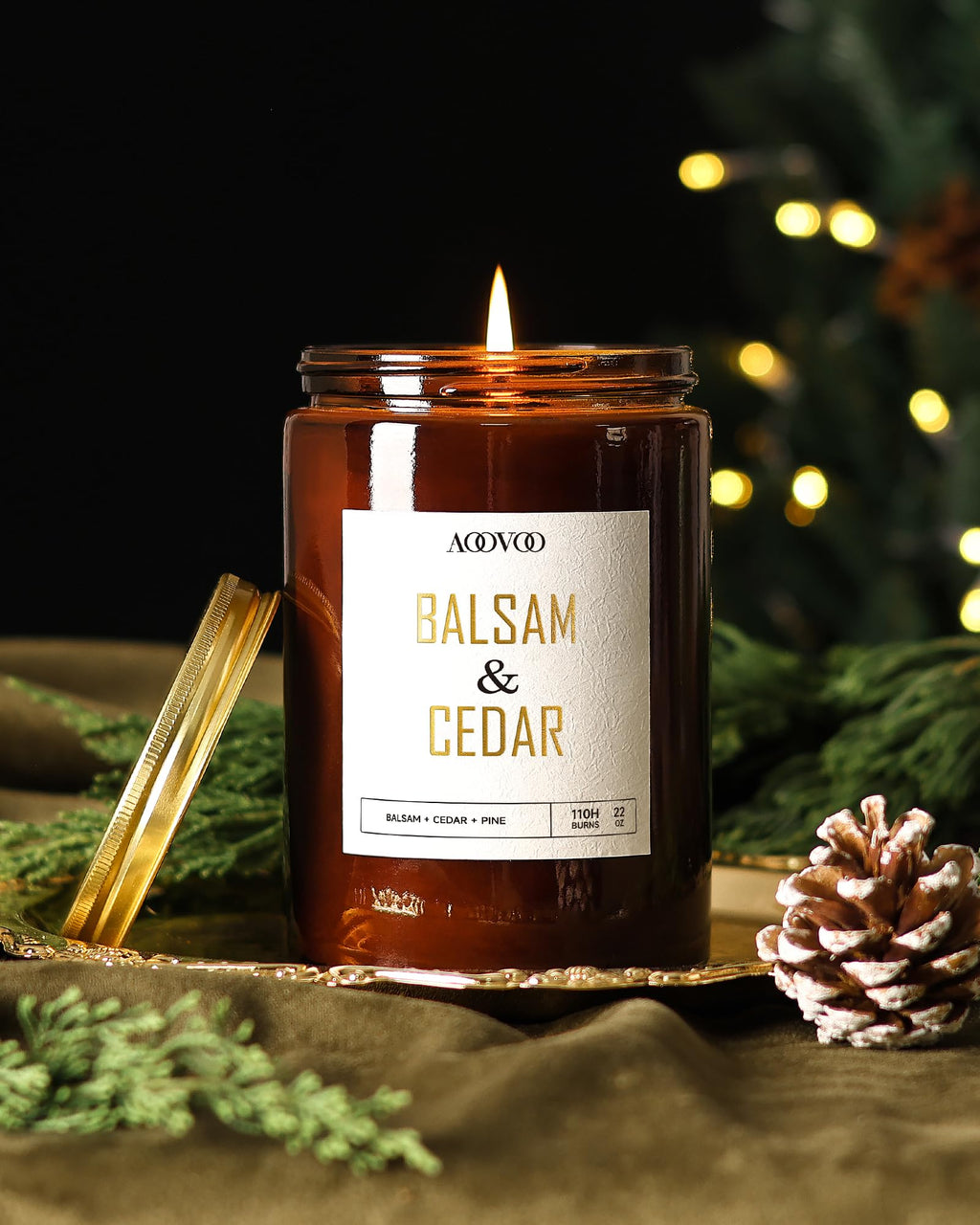 AOOVOO Balsam Cedar Candle - 22oz Pine-Scented Soy Wax Aromatherapy Candle