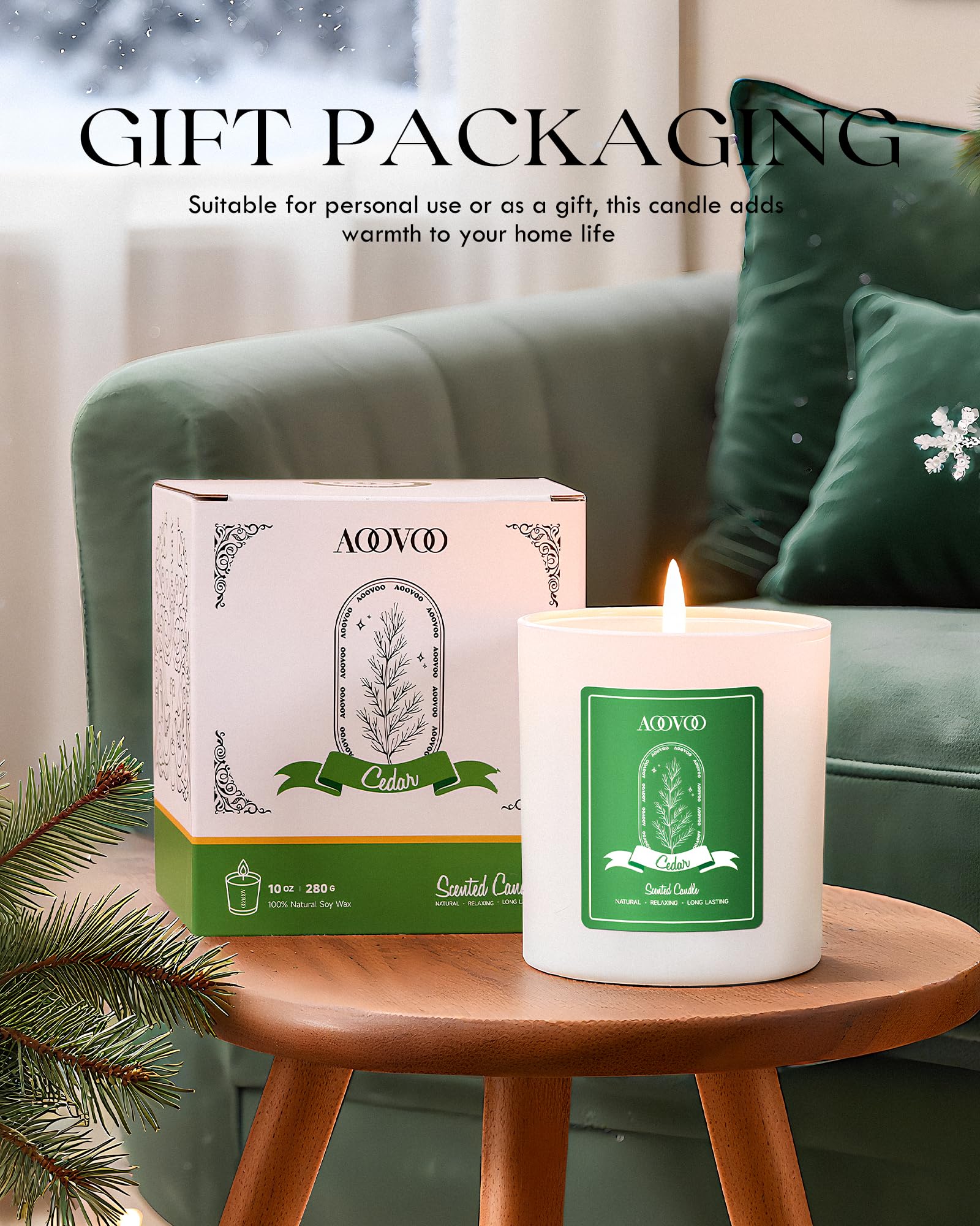AOOVOO Cedar Scented Candles for Women – 10oz Soy Candle with Crystals Inside