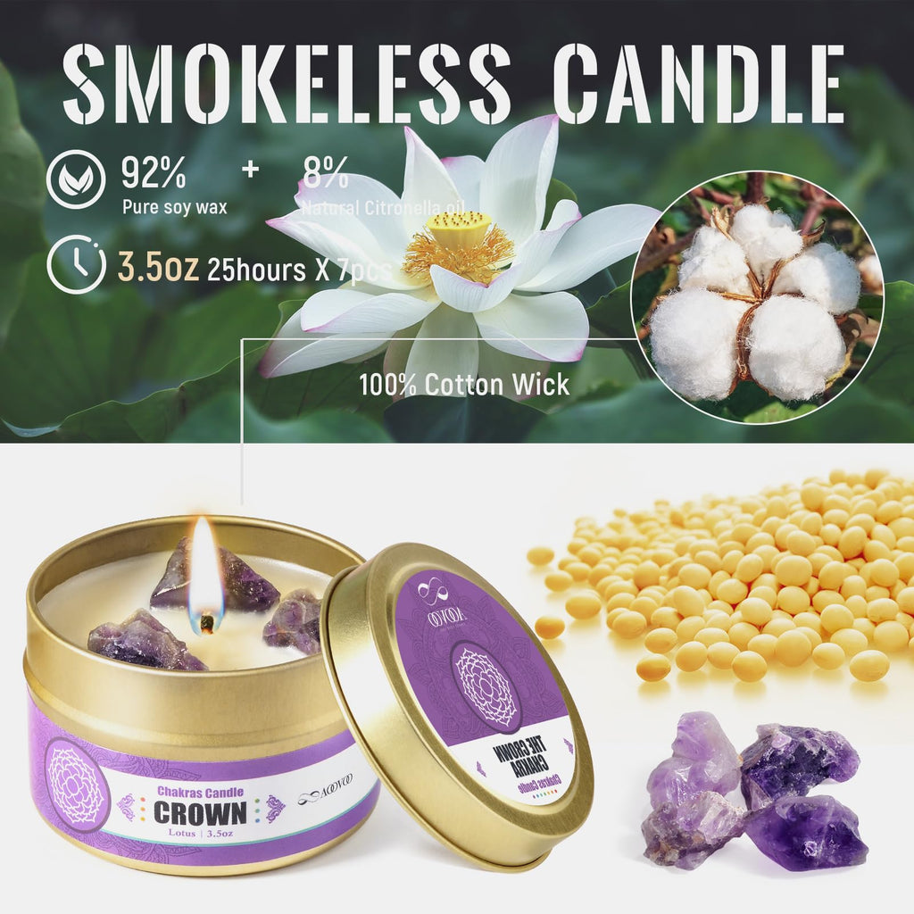 AOOVOO 7 Chakra Candles with Healing Crystals – Aromatherapy Soy Candles for Women