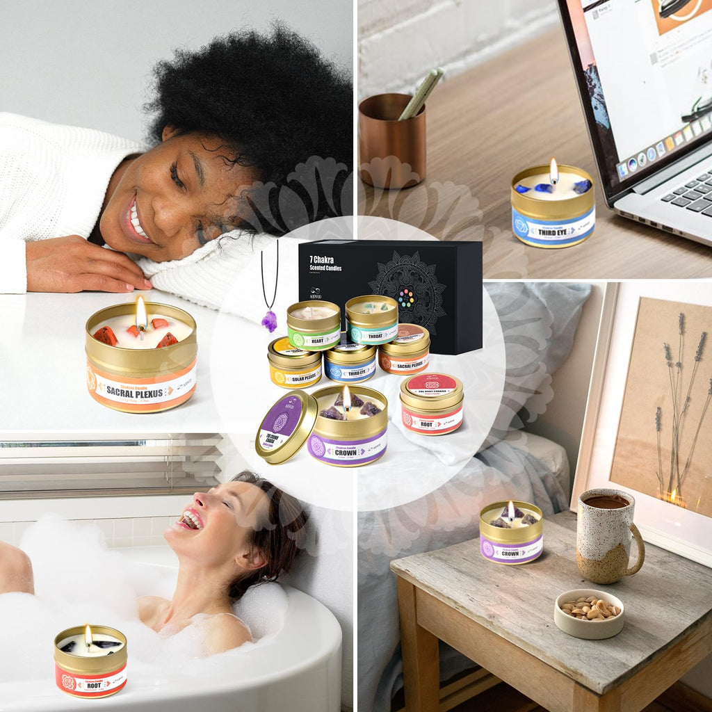 AOOVOO 7 Chakra Candles with Healing Crystals – Aromatherapy Soy Candles for Women